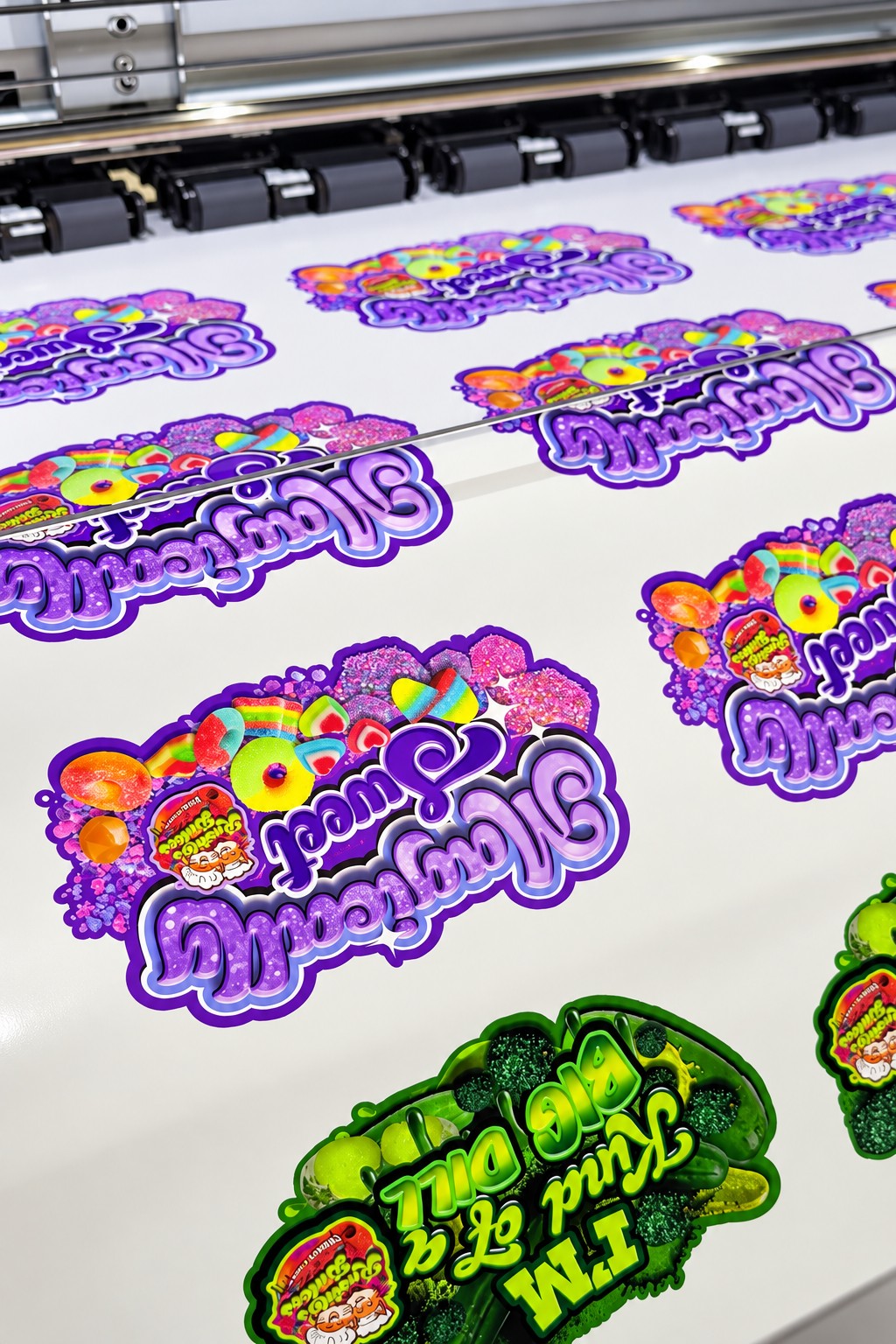Colorful printed designs on a sheet in the printer