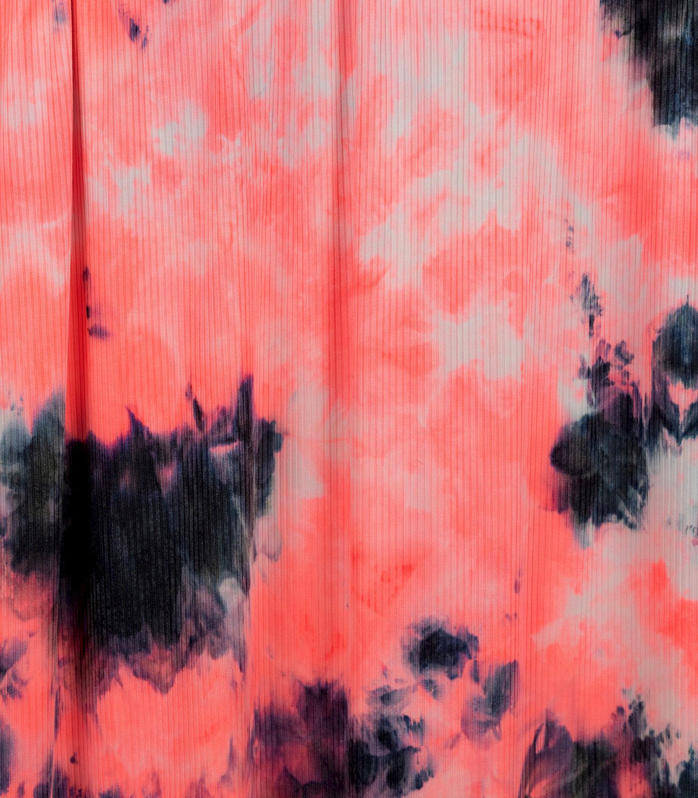 Neon Pink/Black/Navy Tie-Dye Ribbed Knit (4x2) Fabric