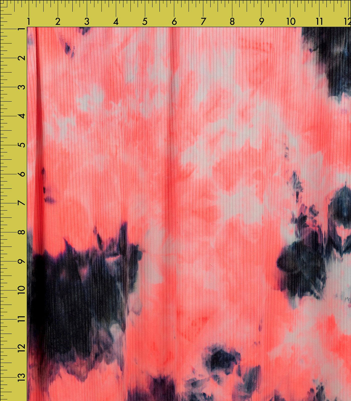 Neon Pink/Black/Navy Tie-Dye Ribbed Knit (4x2) Fabric