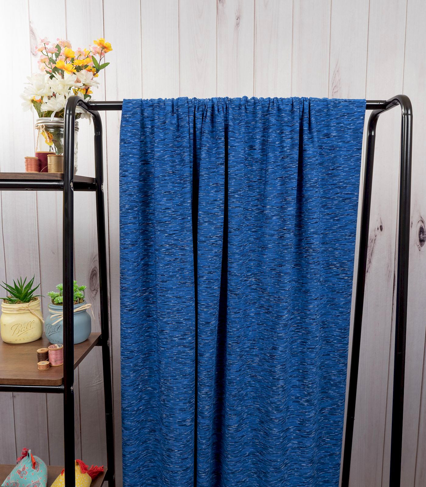 Blue/Black/White Space Dye Poly Spandex Athletic Knit Fabric