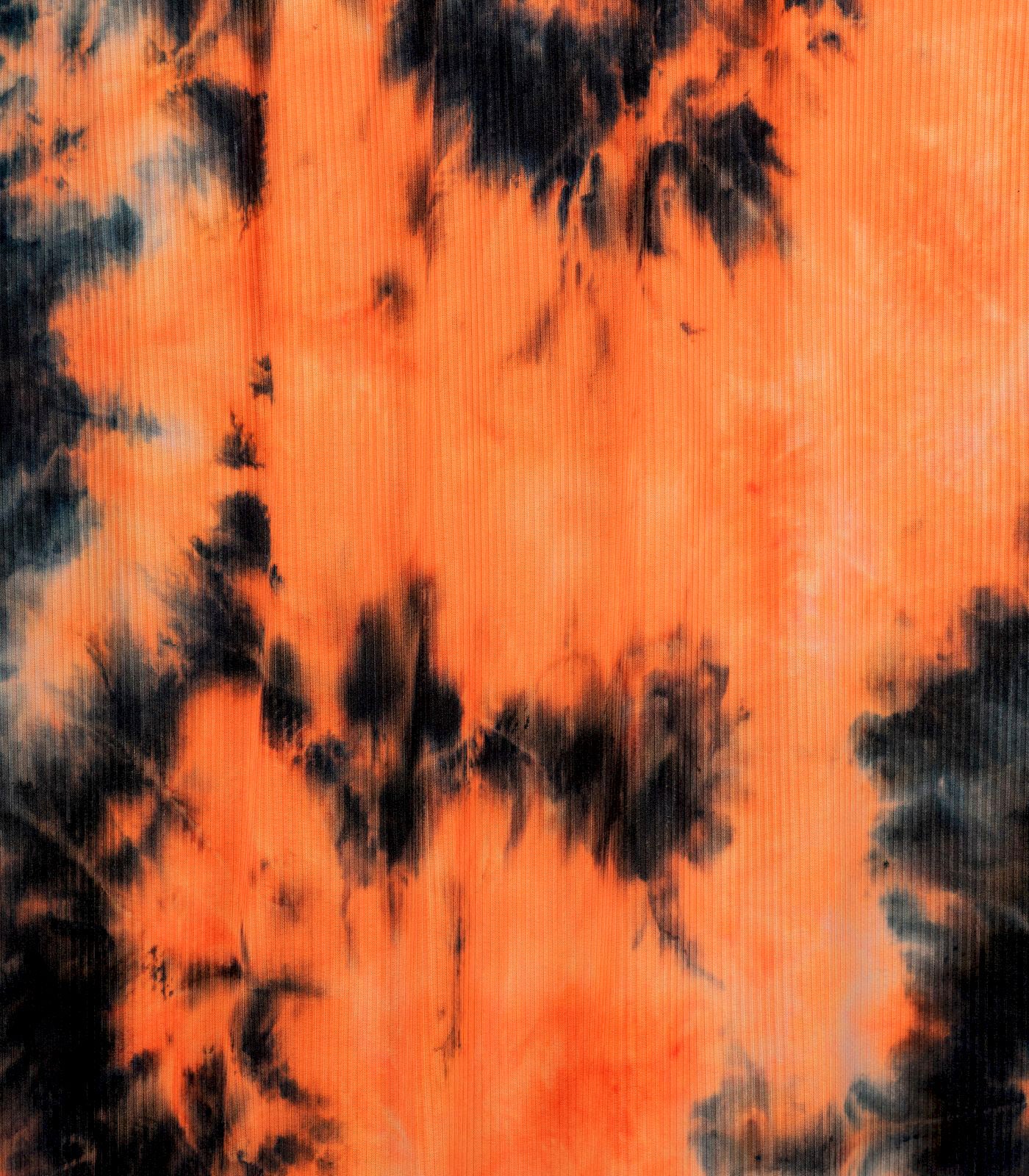 Neon Orange/Black Tie-Dye Ribbed Knit (4x2) Fabric