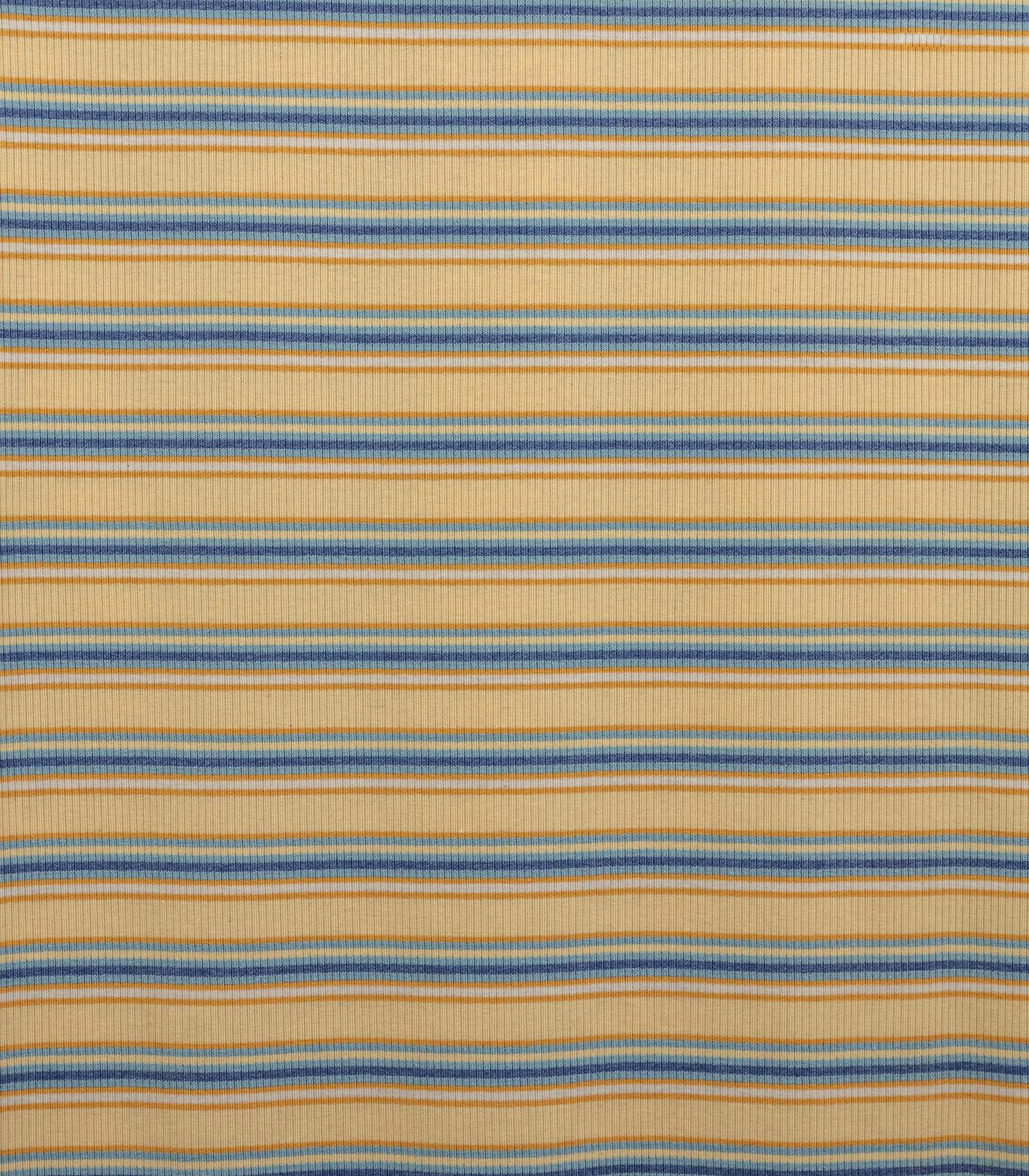 Yellow/Terracotta/Baby Blue Striped Ribbed Knit (4x2) Fabric