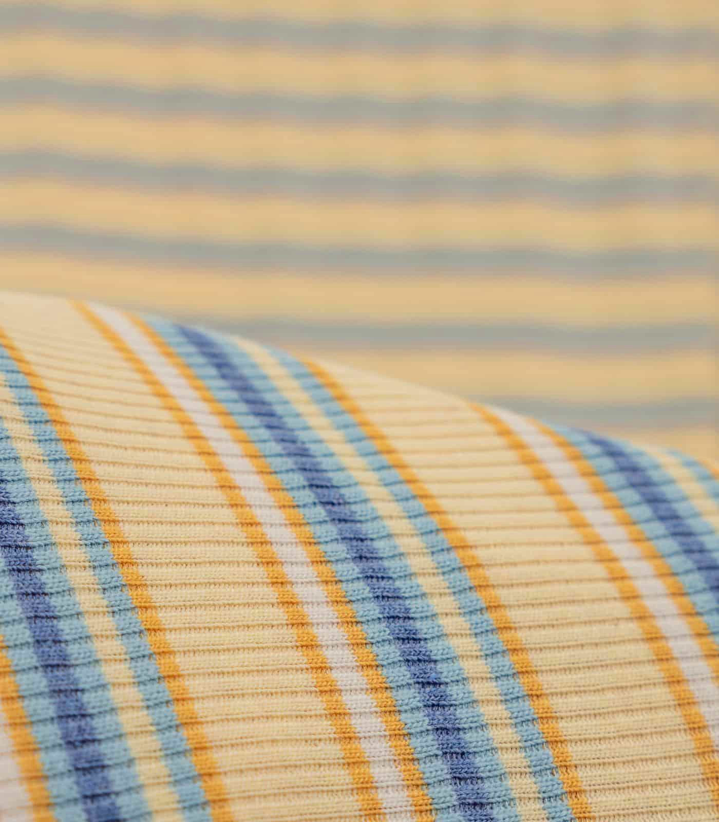 Yellow/Terracotta/Baby Blue Striped Ribbed Knit (4x2) Fabric