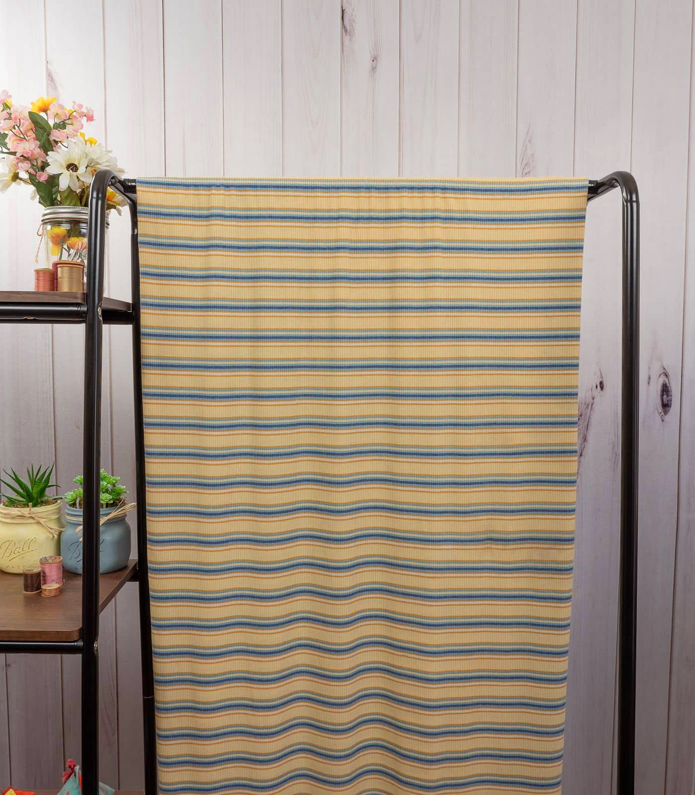Yellow/Terracotta/Baby Blue Striped Ribbed Knit (4x2) Fabric
