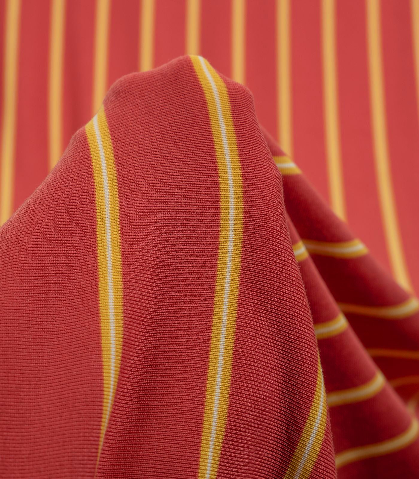Dark Salmon/Yellow/White Thick Striped/Thin Striped Modal Rayon Fabric