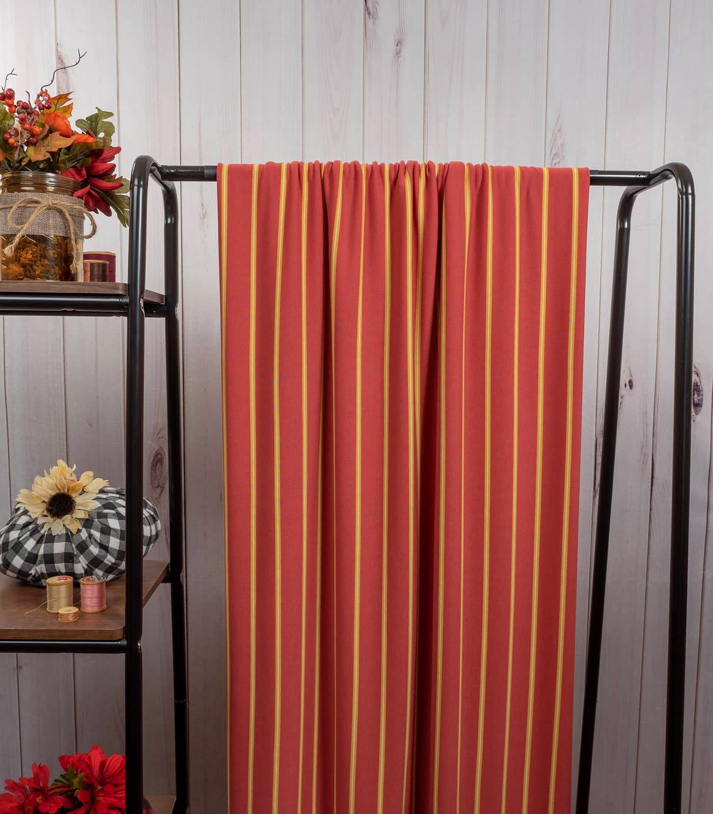 Dark Salmon/Yellow/White Thick Striped/Thin Striped Modal Rayon Fabric