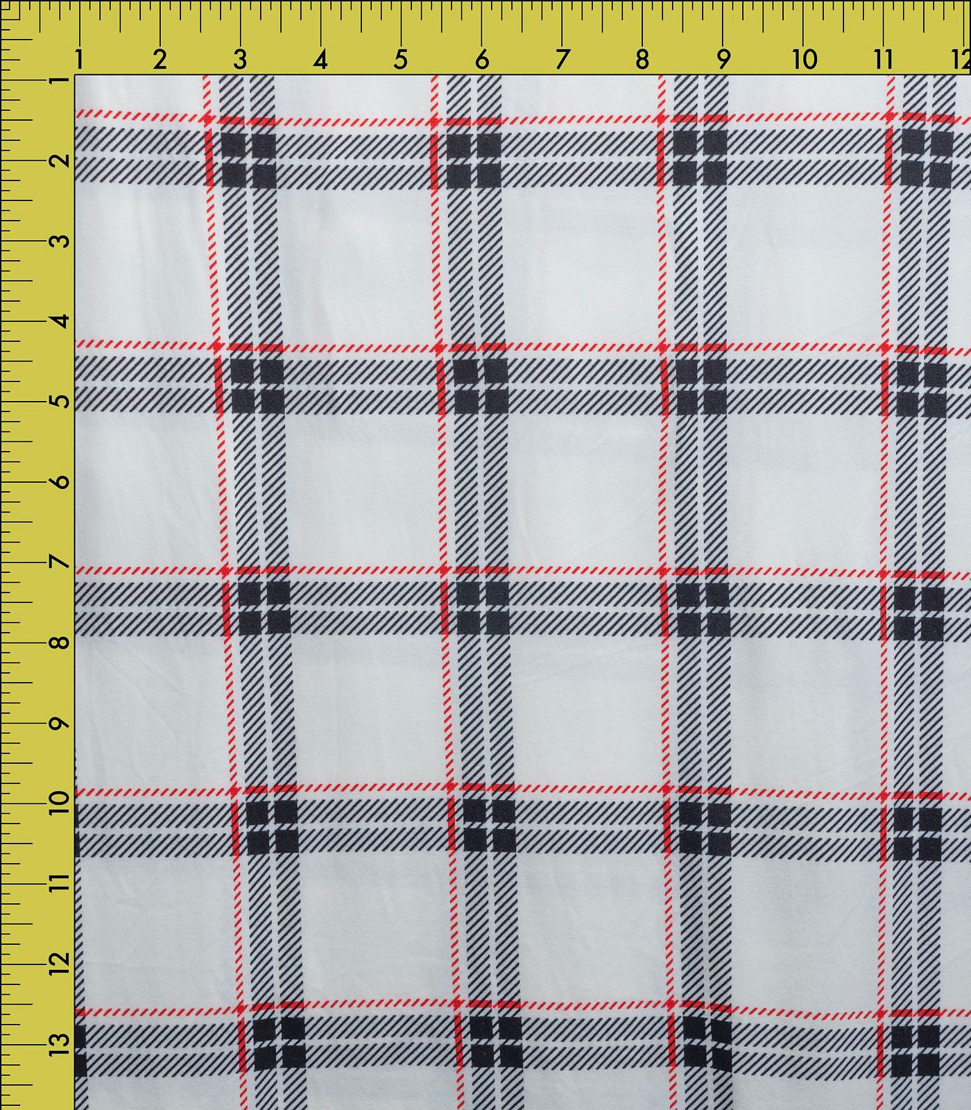 White/Black/Red Plaid Double Brushed Poly Fabric