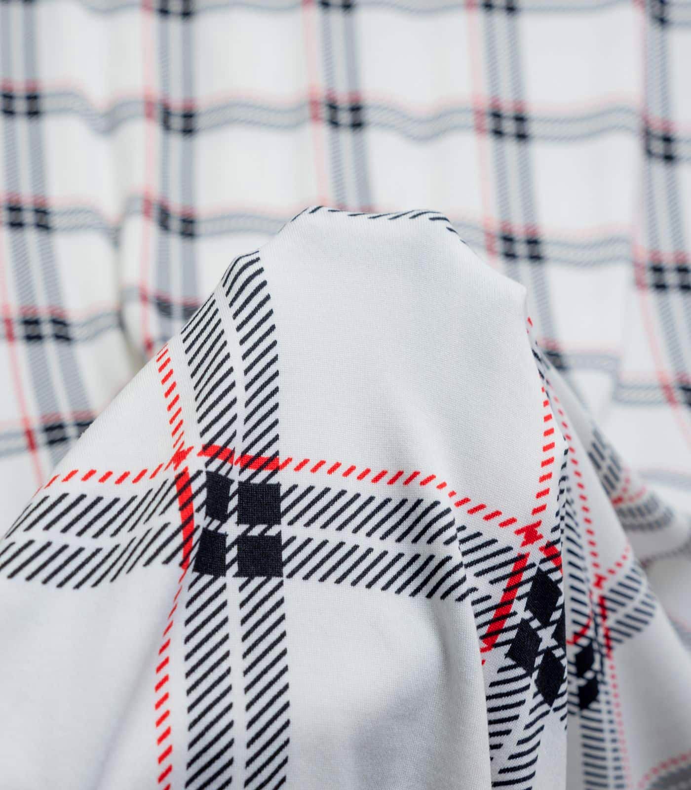 White/Black/Red Plaid Double Brushed Poly Fabric