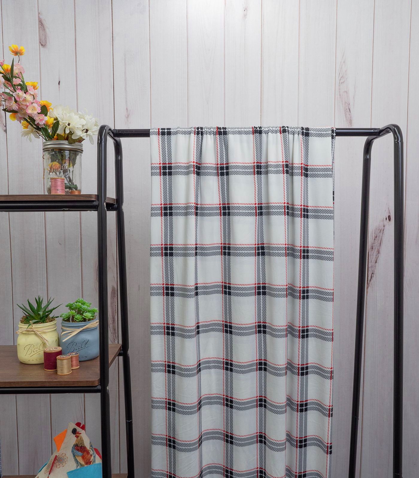 White/Black/Red Plaid Double Brushed Poly Fabric