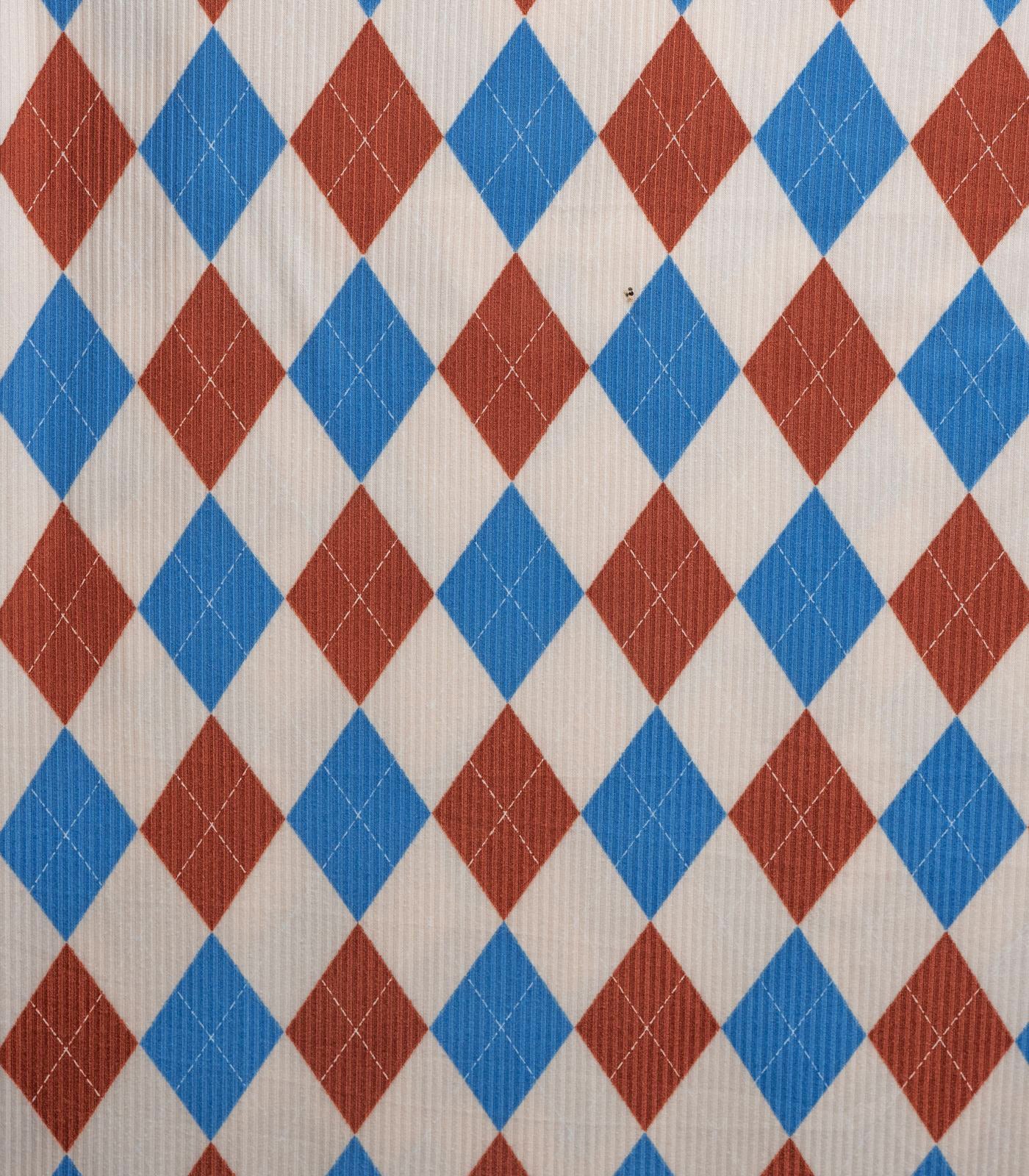 Denim/Taupe Brushed Argyle Plaid Ribbed Knit (4x2) Fabric