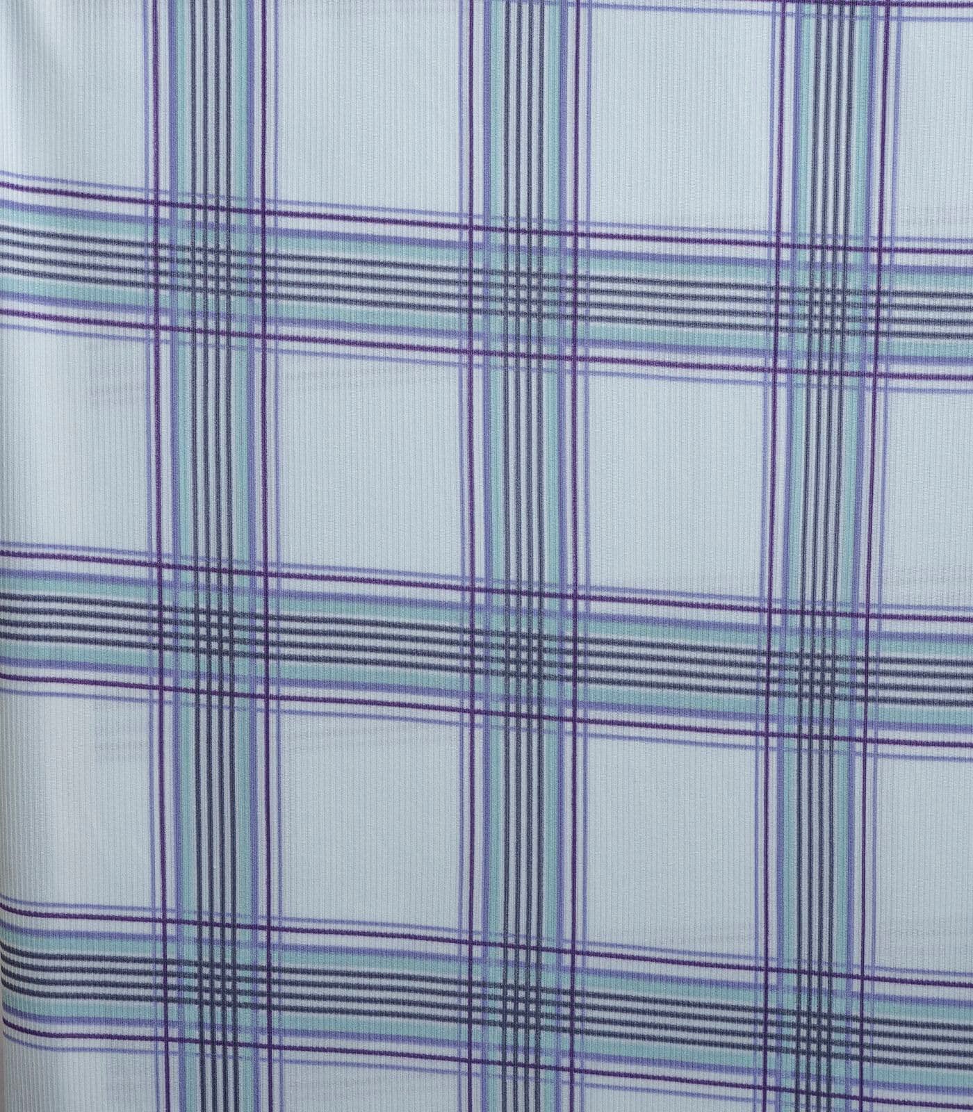 Light Blue/Navy/Green Plaid Ribbed Knit (2x1) Fabric