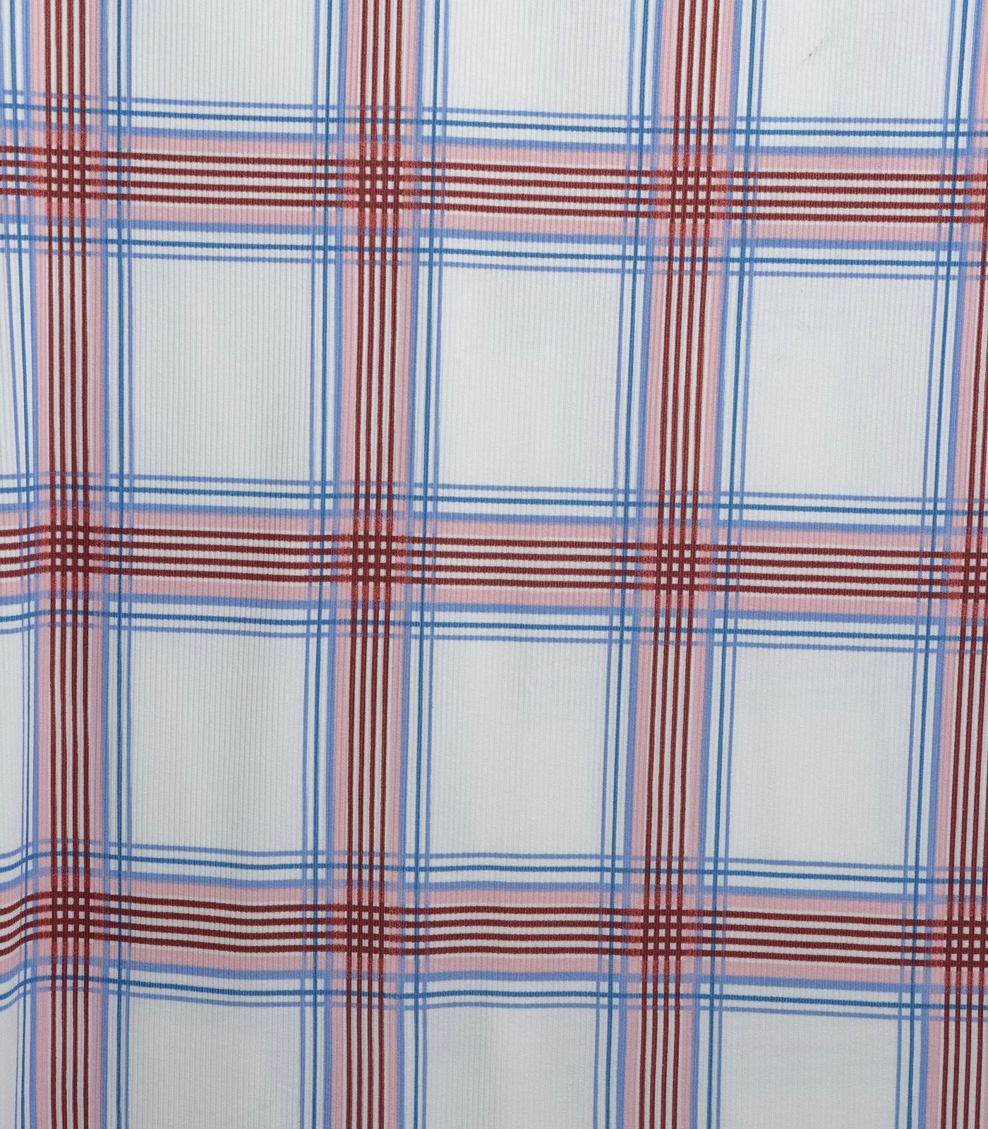 Ivory/Brown/Baby Pink Plaid Ribbed Knit (2x1) Fabric