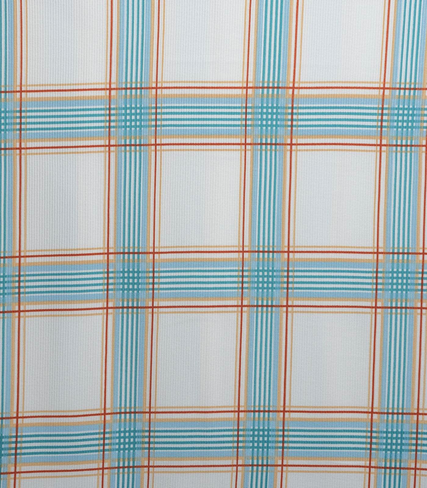 Ivory/Green/Brown Plaid Ribbed Knit (2x1) Fabric