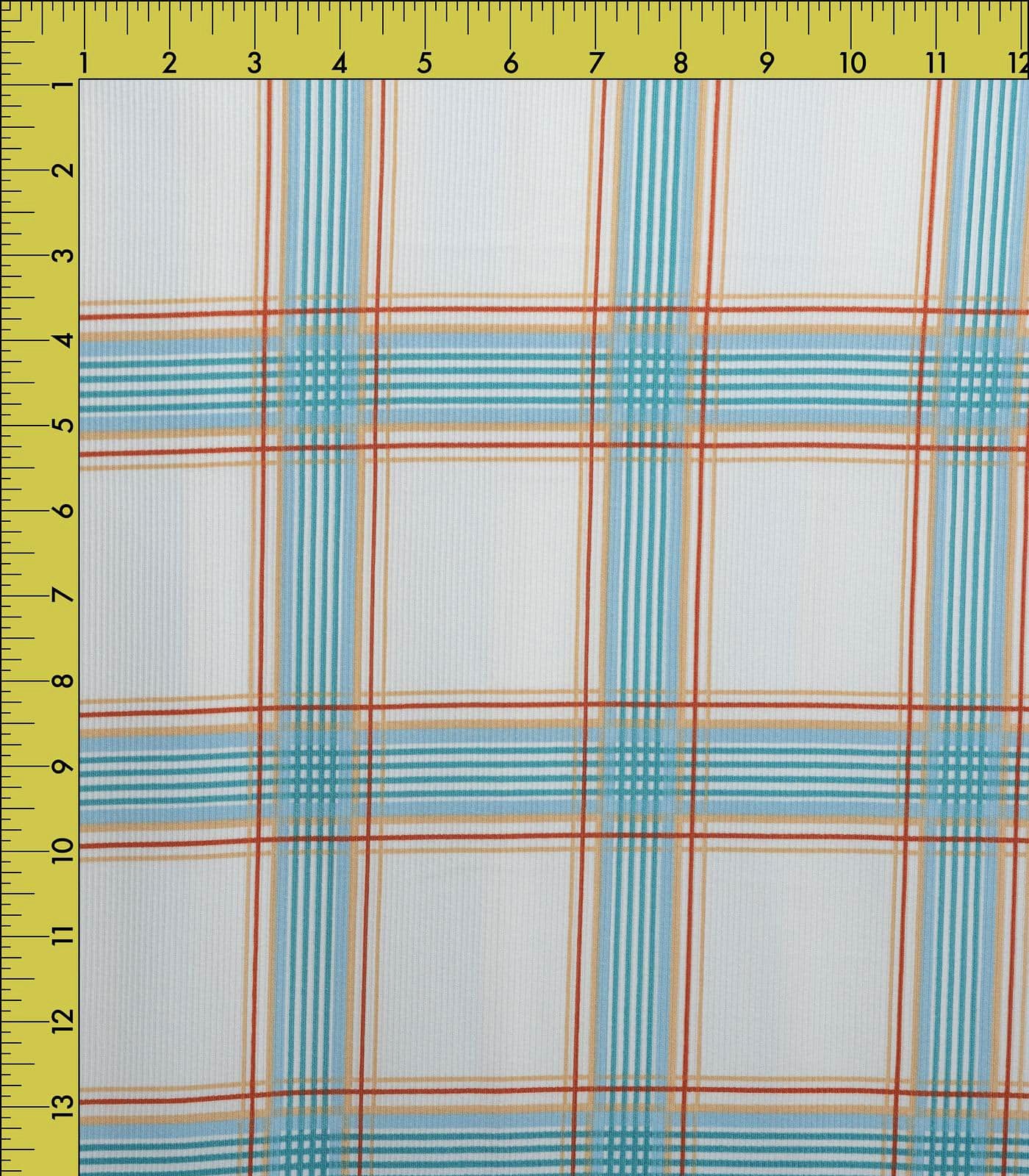 Ivory/Green/Brown Plaid Ribbed Knit (2x1) Fabric