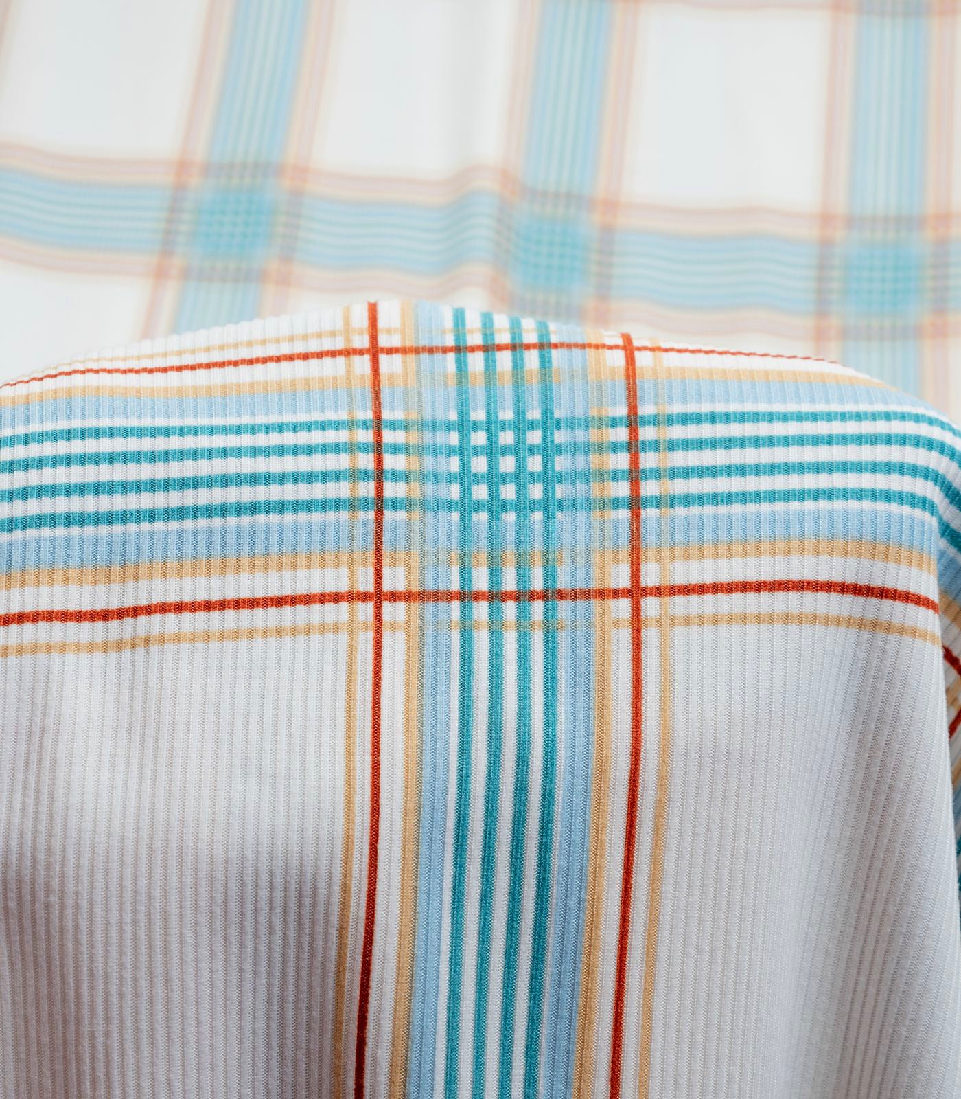 Ivory/Green/Brown Plaid Ribbed Knit (2x1) Fabric