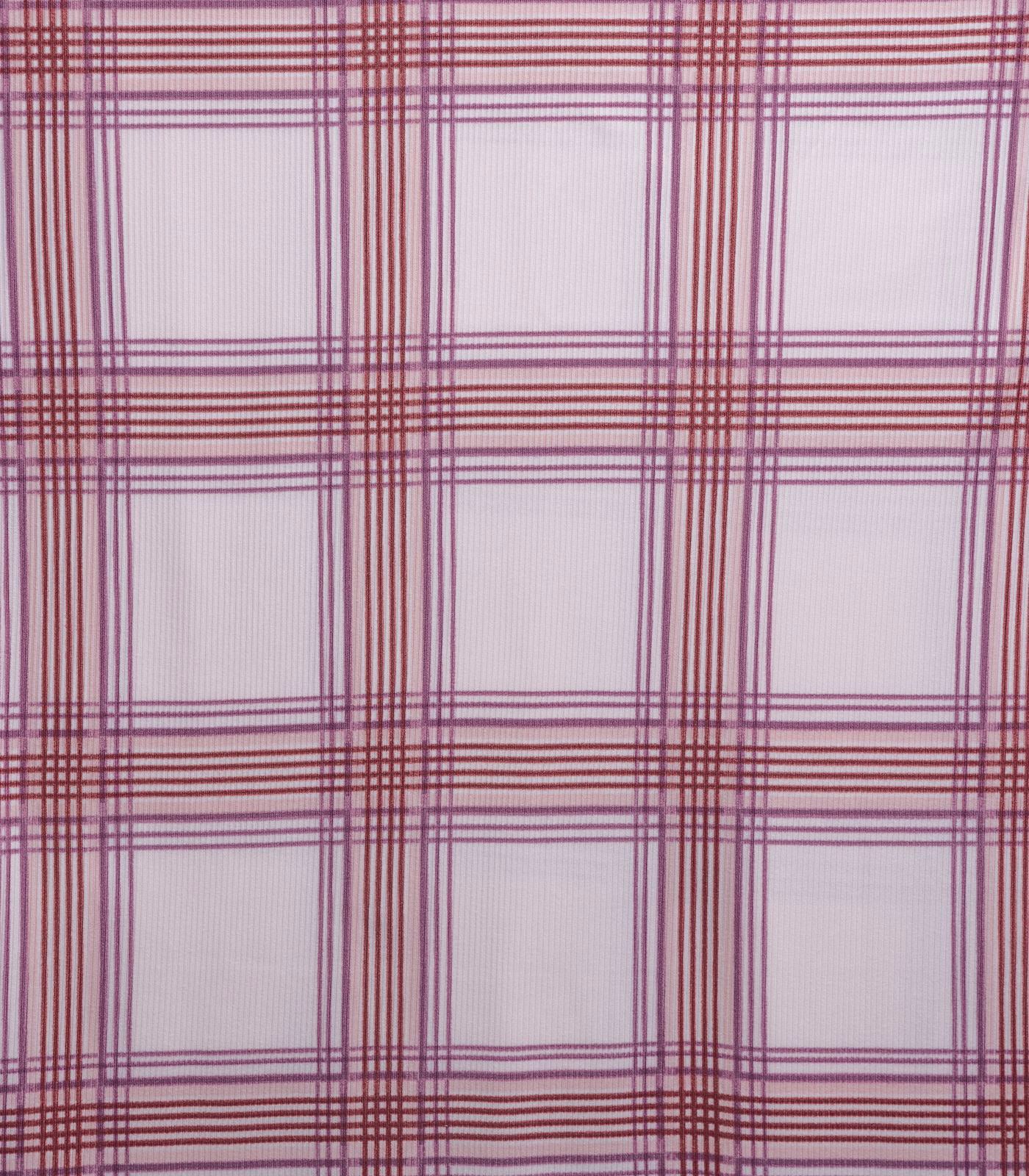 Light Pink/Rust Plaid Ribbed Knit (2x1) Fabric
