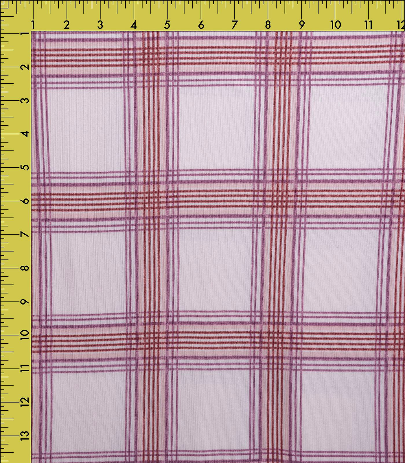 Light Pink/Rust Plaid Ribbed Knit (2x1) Fabric