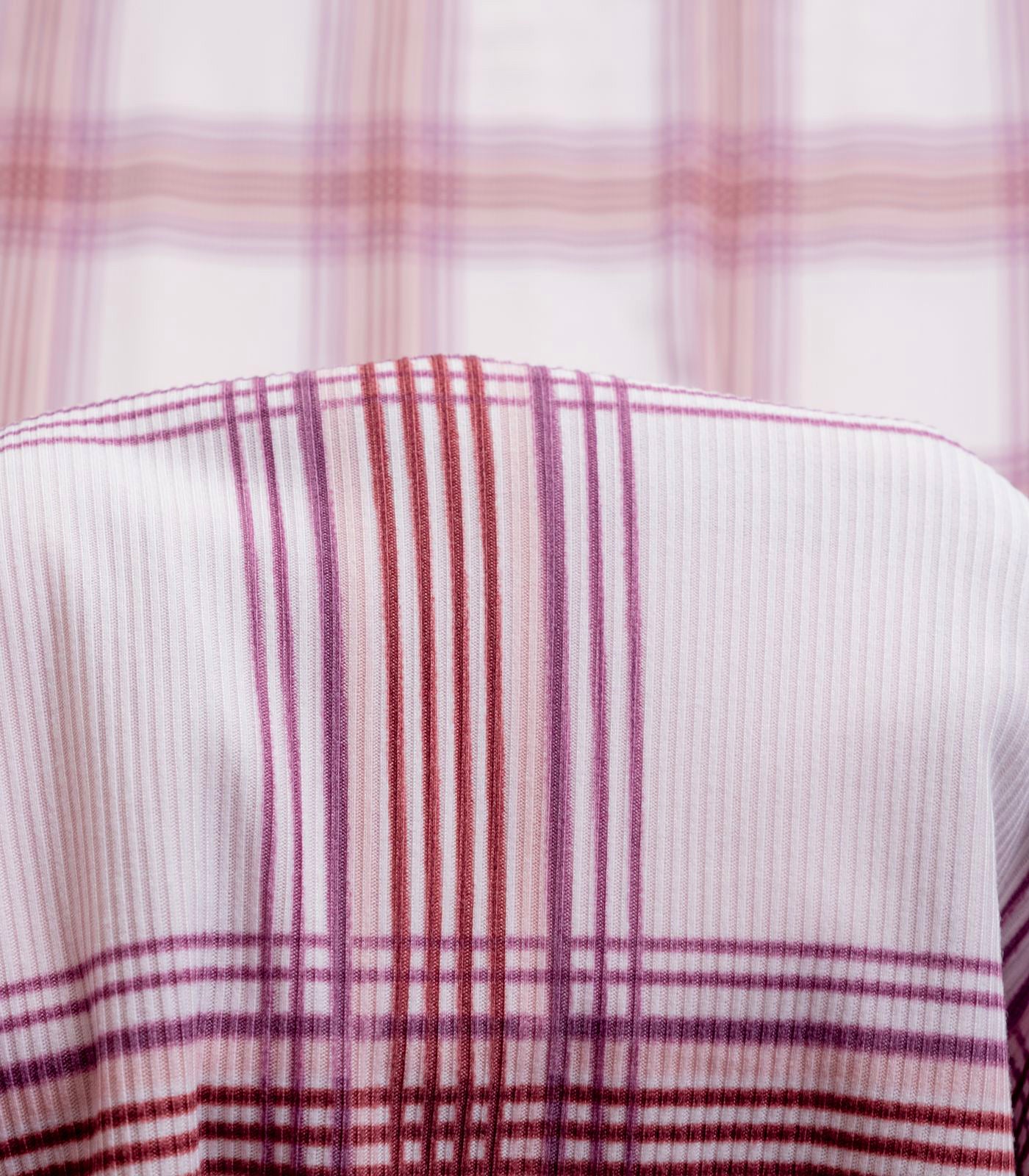 Light Pink/Rust Plaid Ribbed Knit (2x1) Fabric