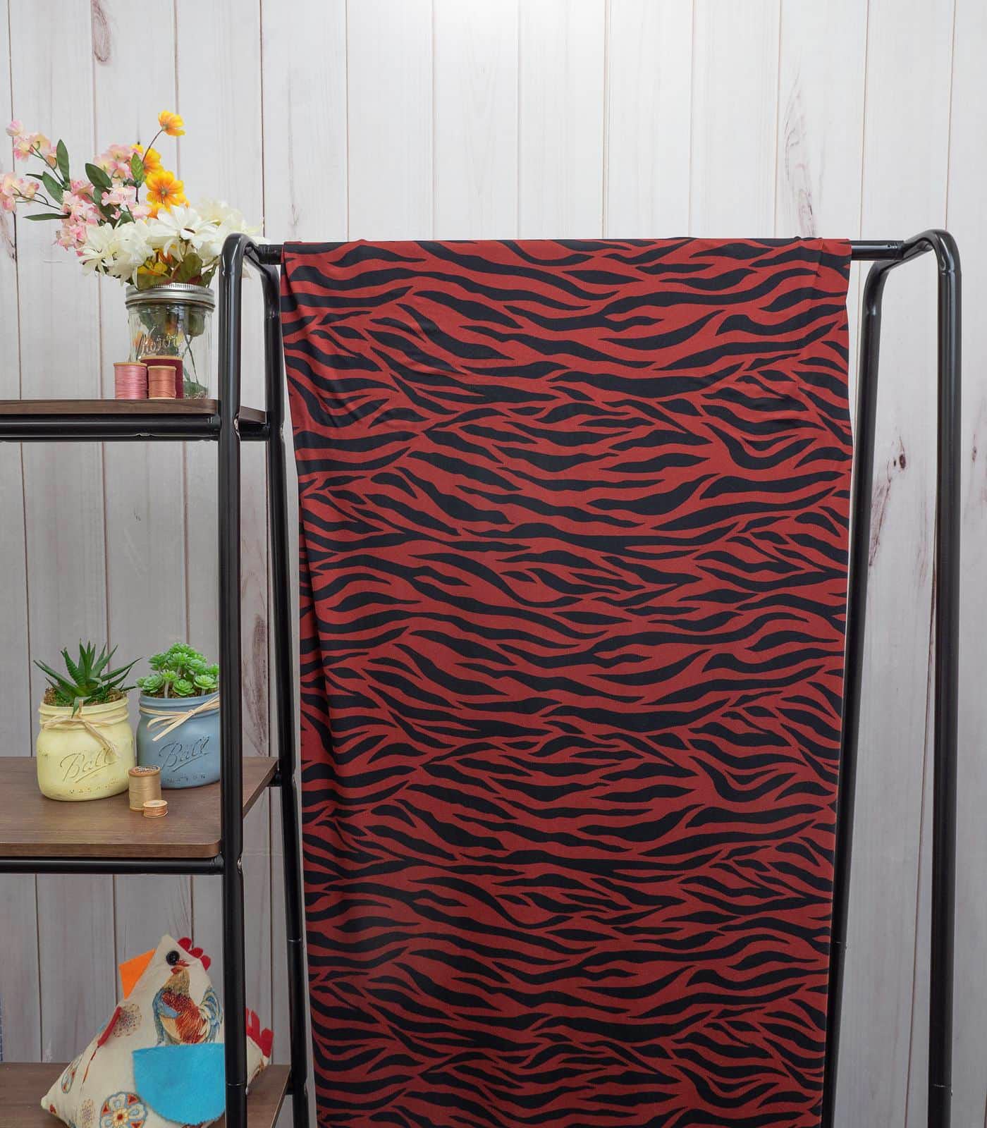 Wine/Black Animal Double Brushed Poly Fabric