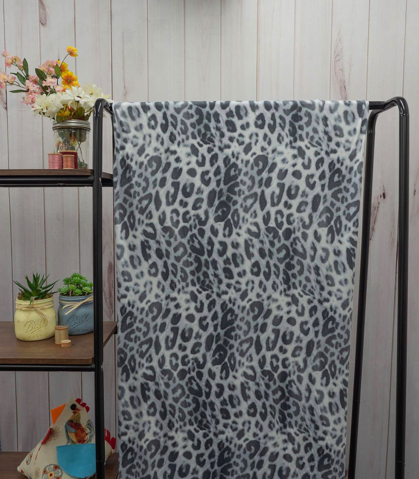 Grey/Black Leopard Double Brushed Poly Fabric