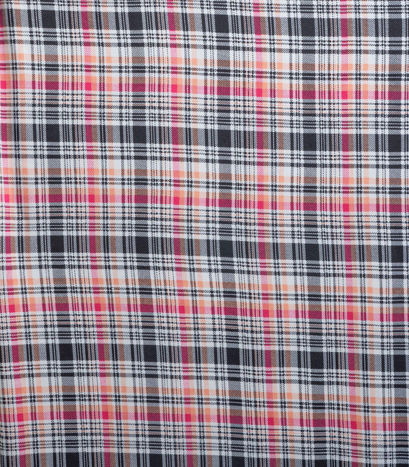Cream/Pink/Black Plaid Double Brushed Poly Fabric