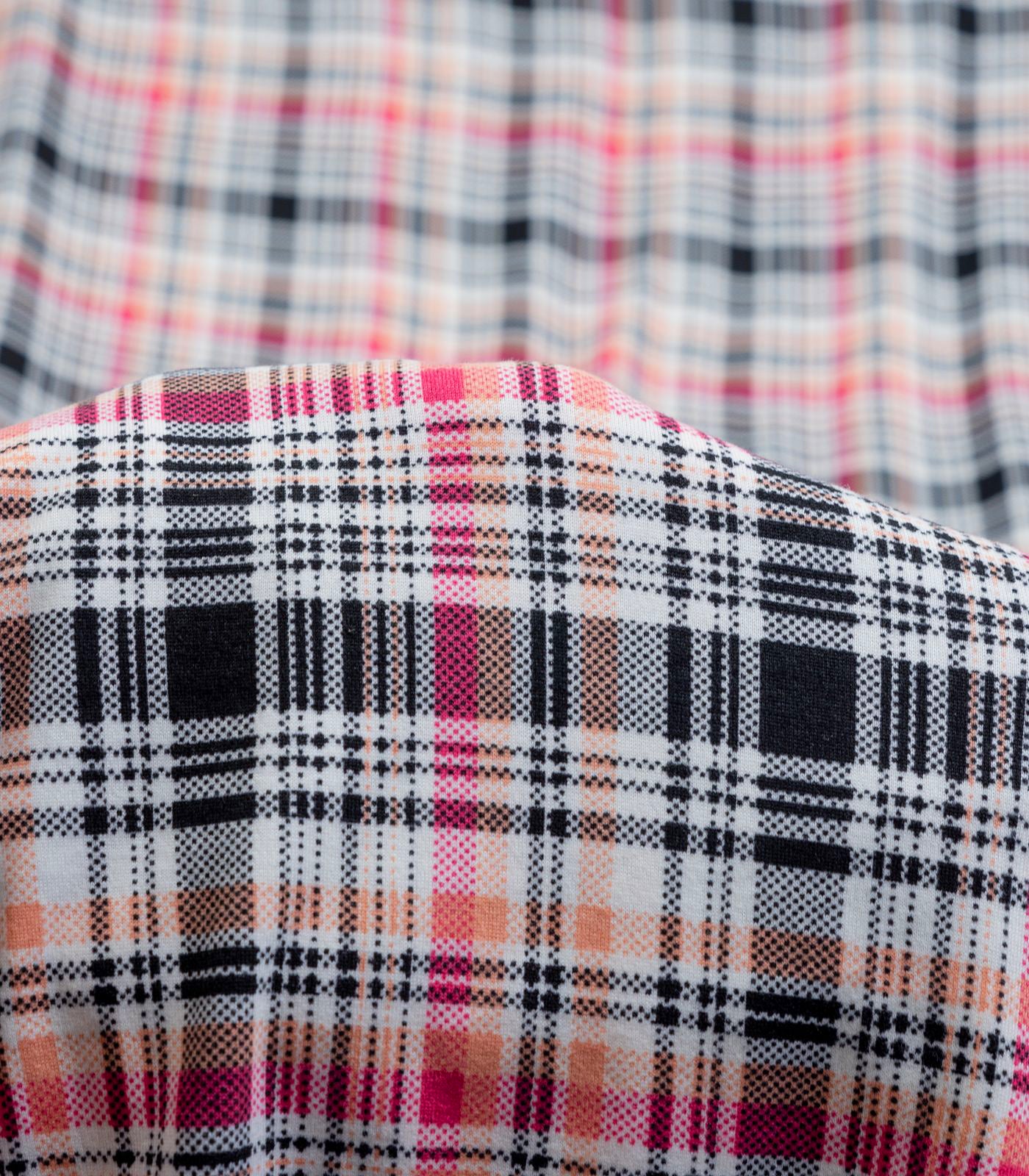 Cream/Pink/Black Plaid Double Brushed Poly Fabric