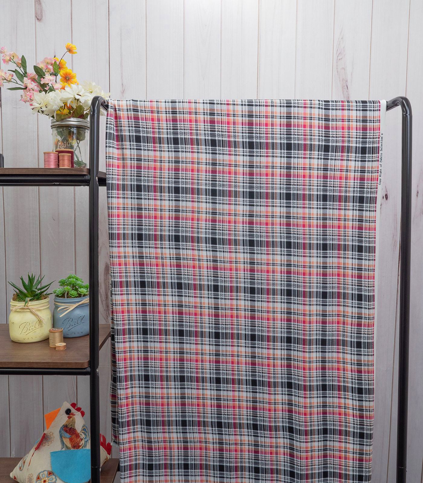Cream/Pink/Black Plaid Double Brushed Poly Fabric