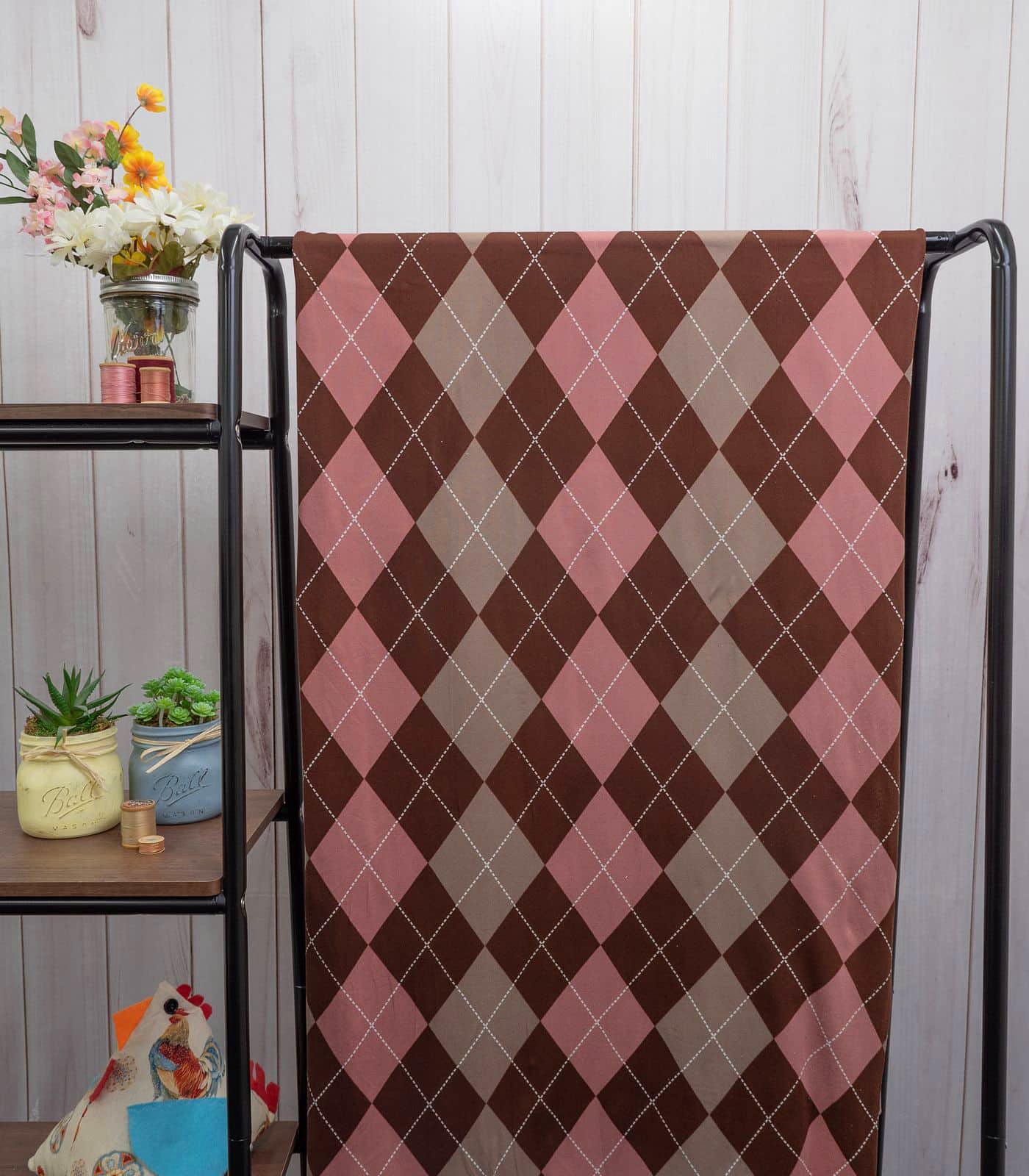 Brown/Mauve Argyle Plaid Double Brushed Poly Fabric