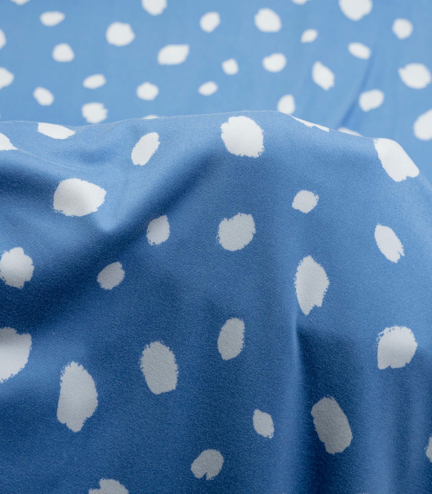 Denim/White Spots Double Brushed Poly Fabric