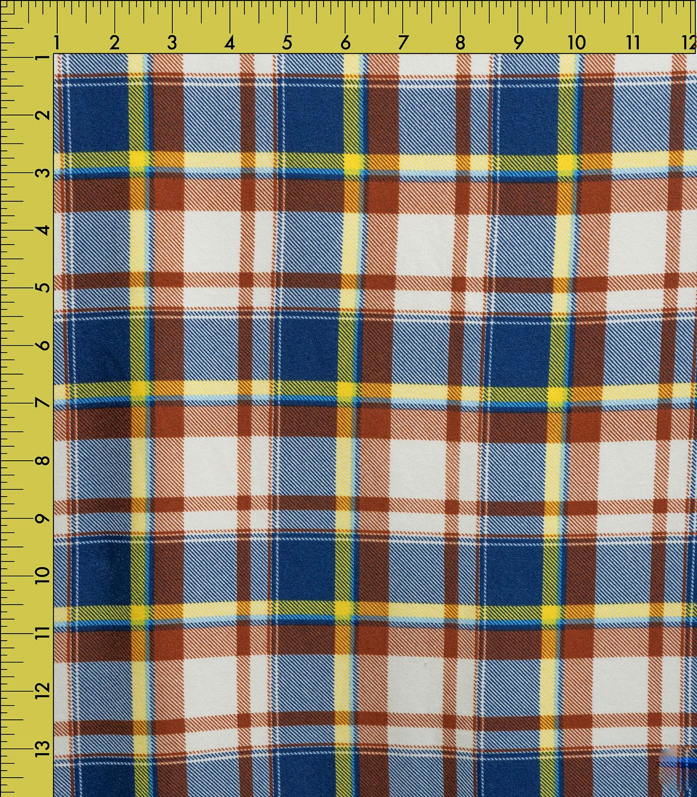 Yellow/Blue/Brown Plaid Double Brushed Poly Fabric