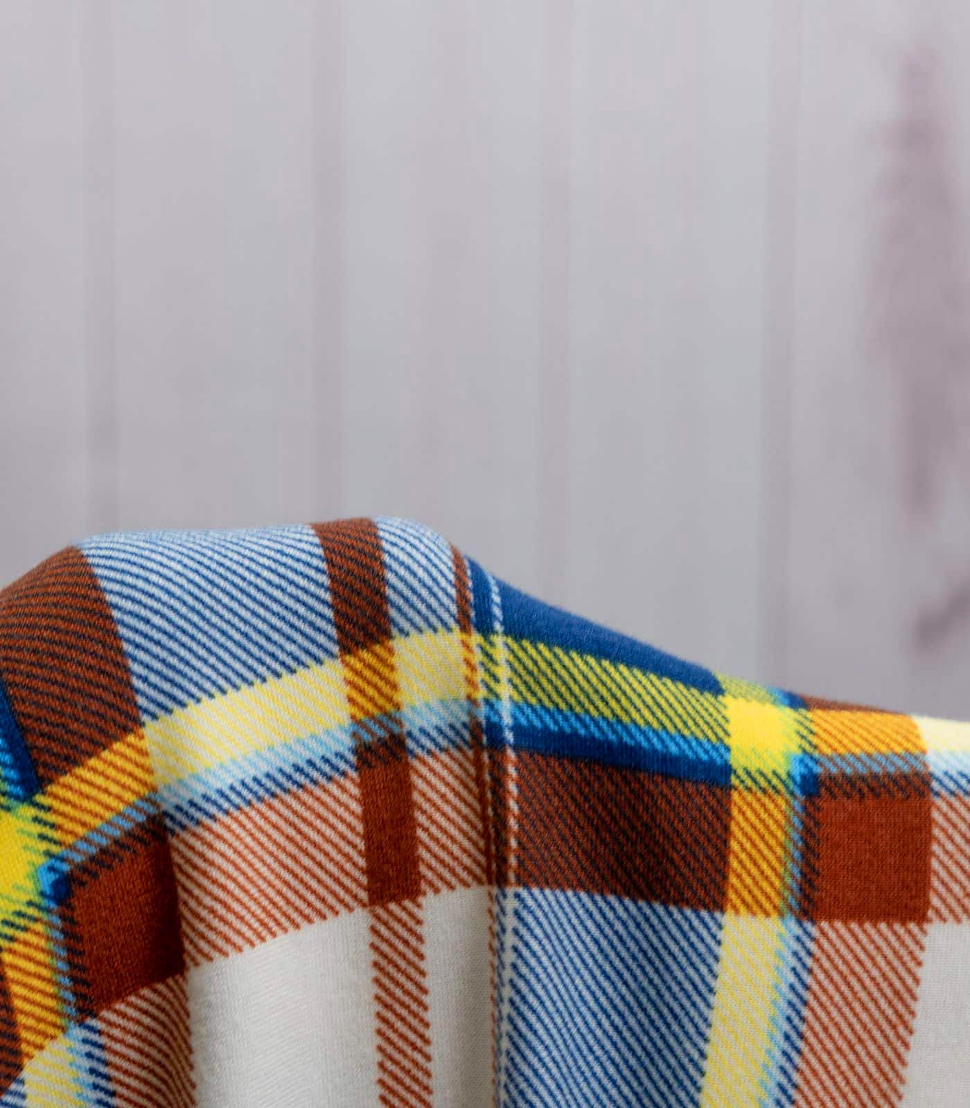 Yellow/Blue/Brown Plaid Double Brushed Poly Fabric