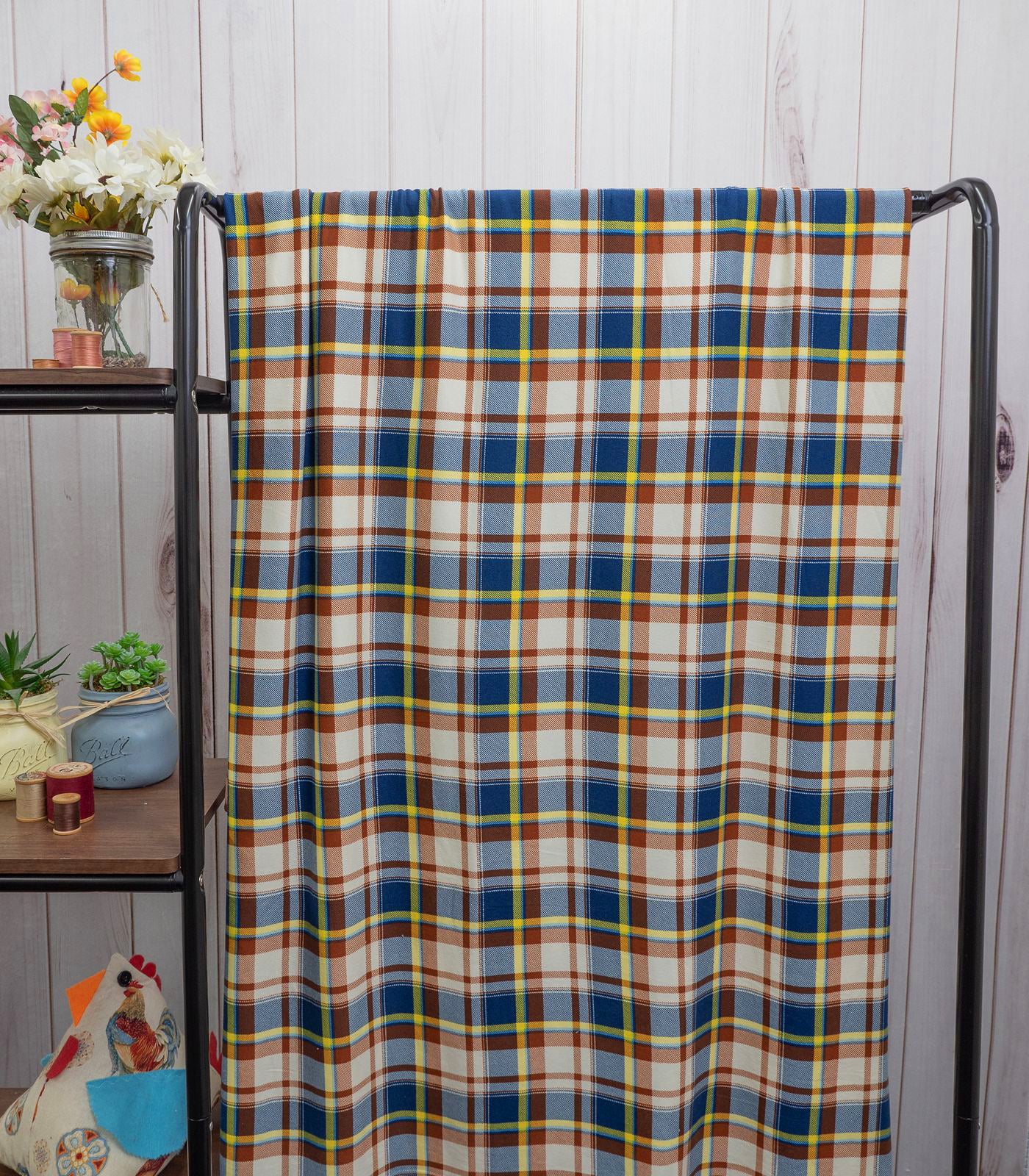 Yellow/Blue/Brown Plaid Double Brushed Poly Fabric