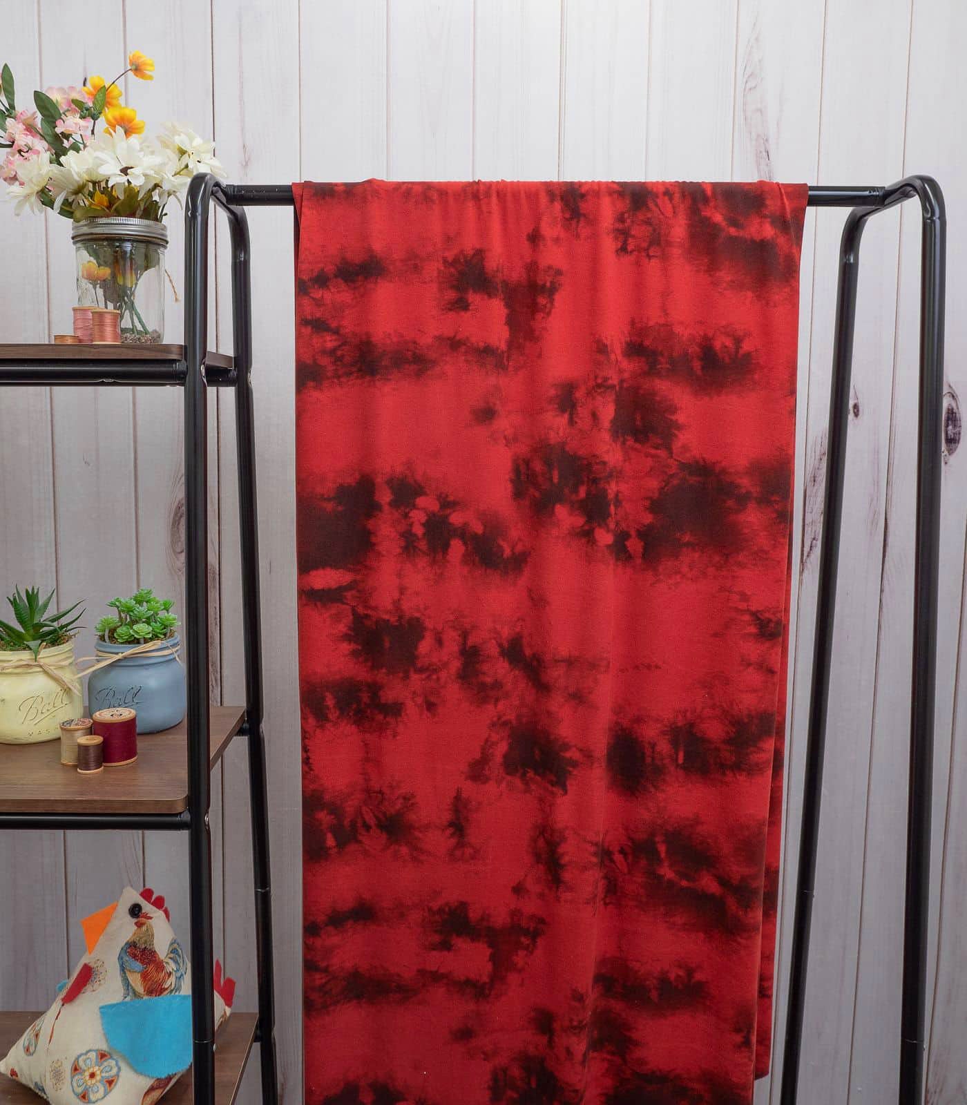 Dark Red/Black Tie-Dye Hacci Sweater Knit Fabric