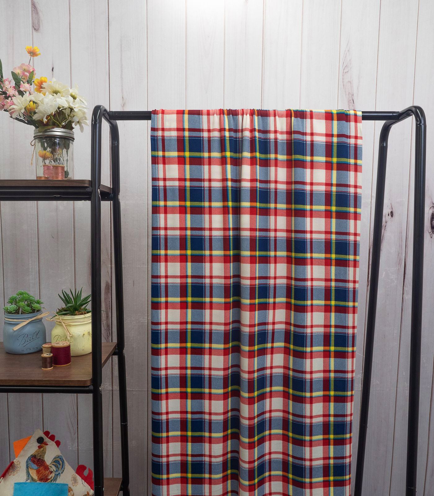 Red/Navy/Yellow Plaid Double Brushed Poly Fabric