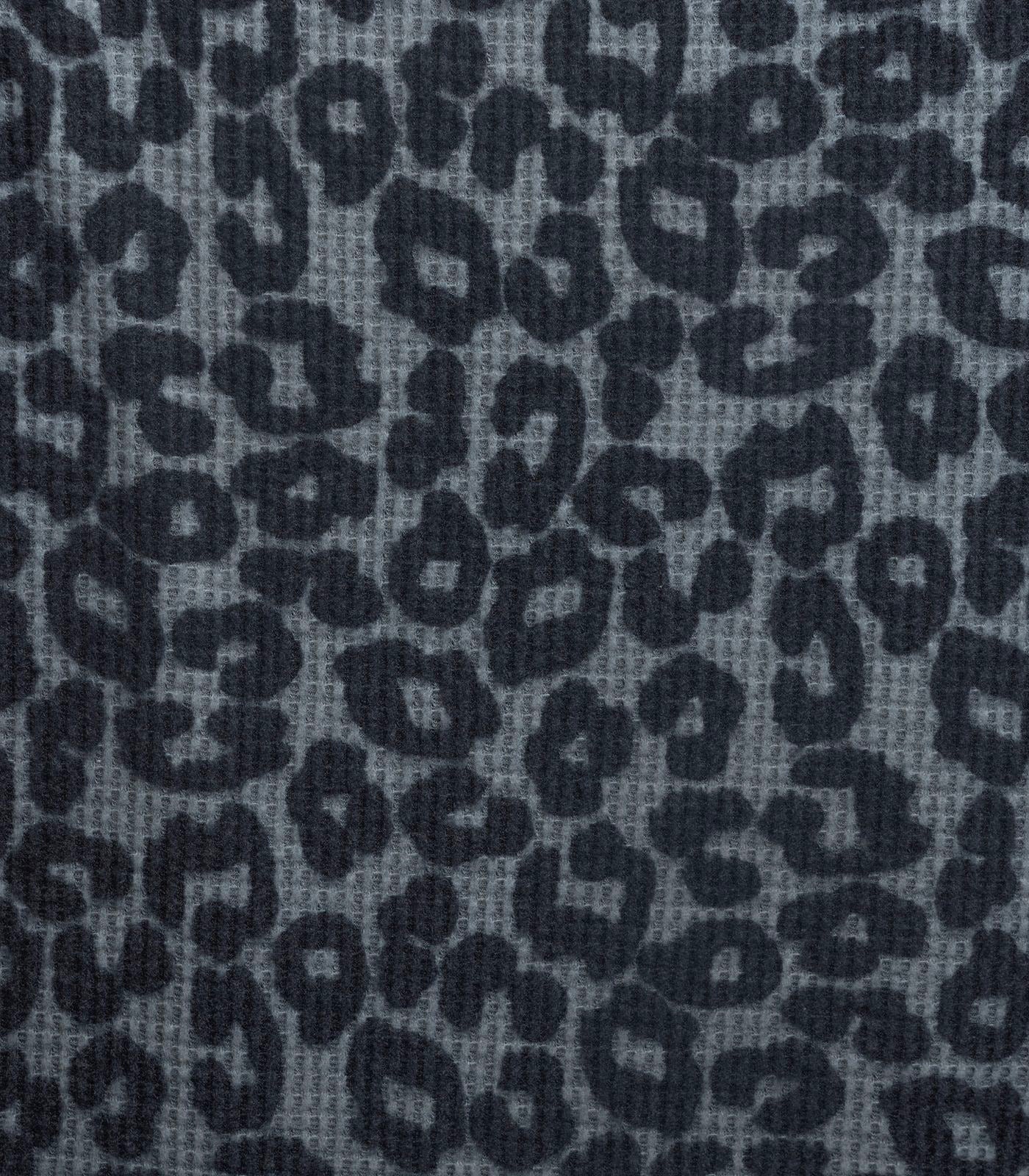 Grey/Black Brushed Leopard Waffle Knit Fabric