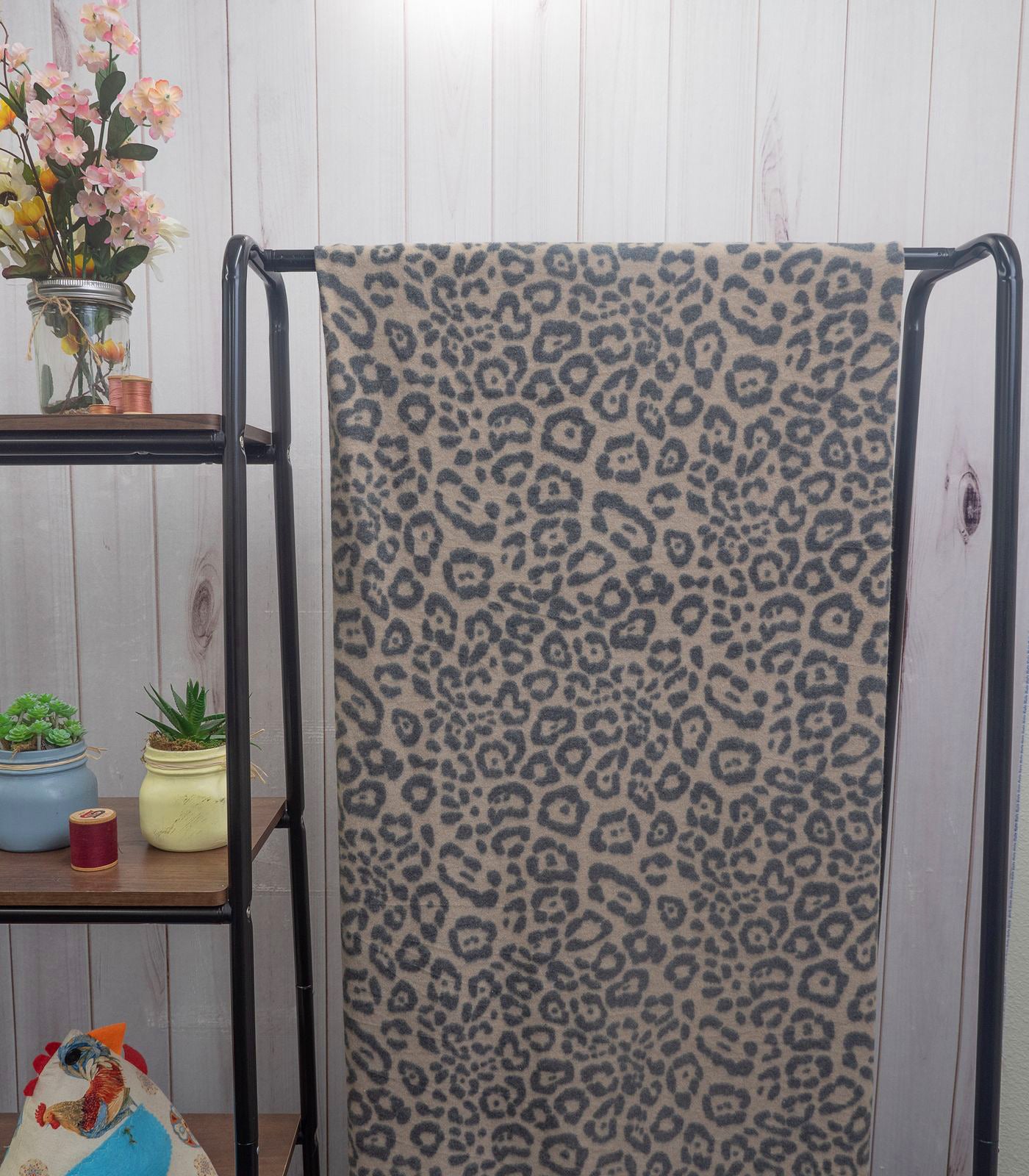 Heathered Brown/Black Faux Alpaca Leopard Brushed Sweater Knit Fabric