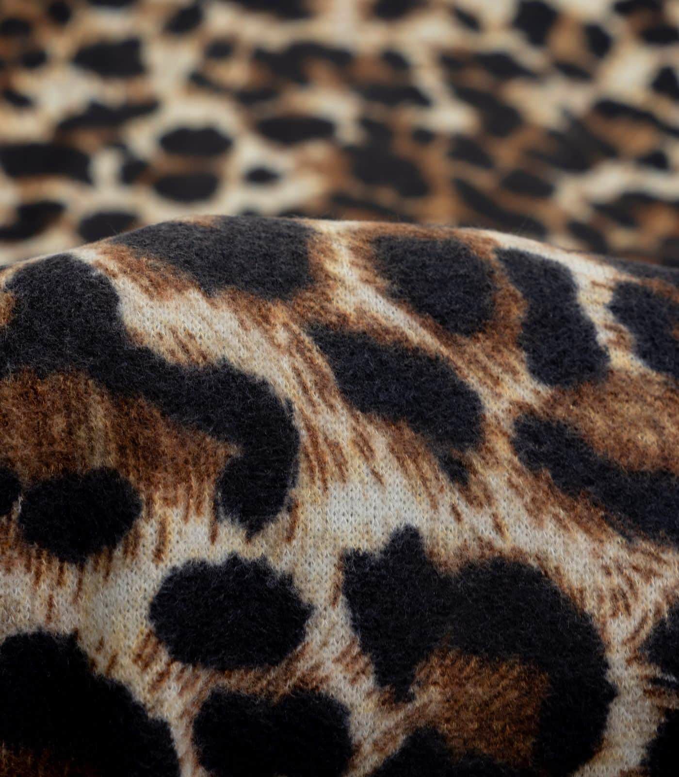 Brown/Black/Cream Cheetah Brushed Sweater Knit Fabric
