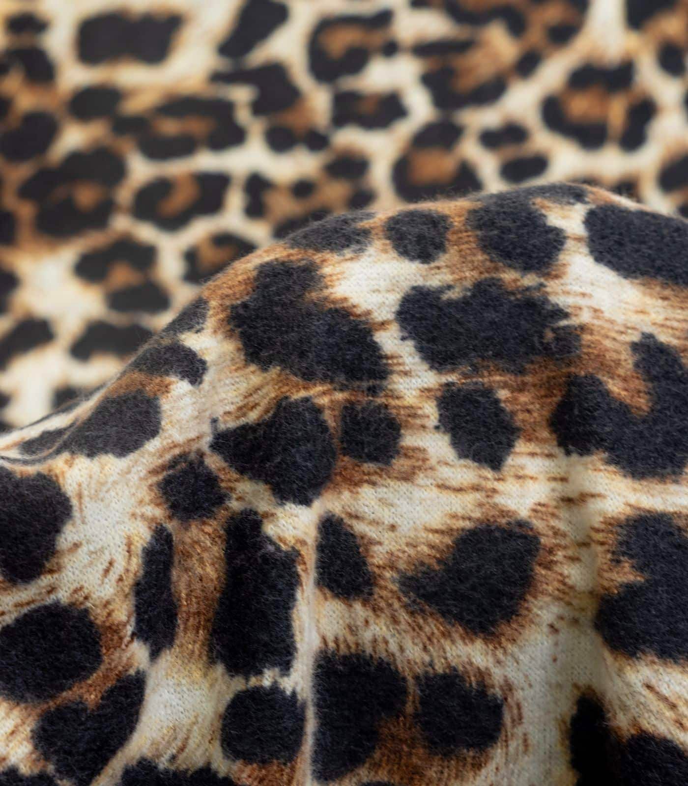 Brown/Black/Cream Cheetah Brushed Sweater Knit Fabric