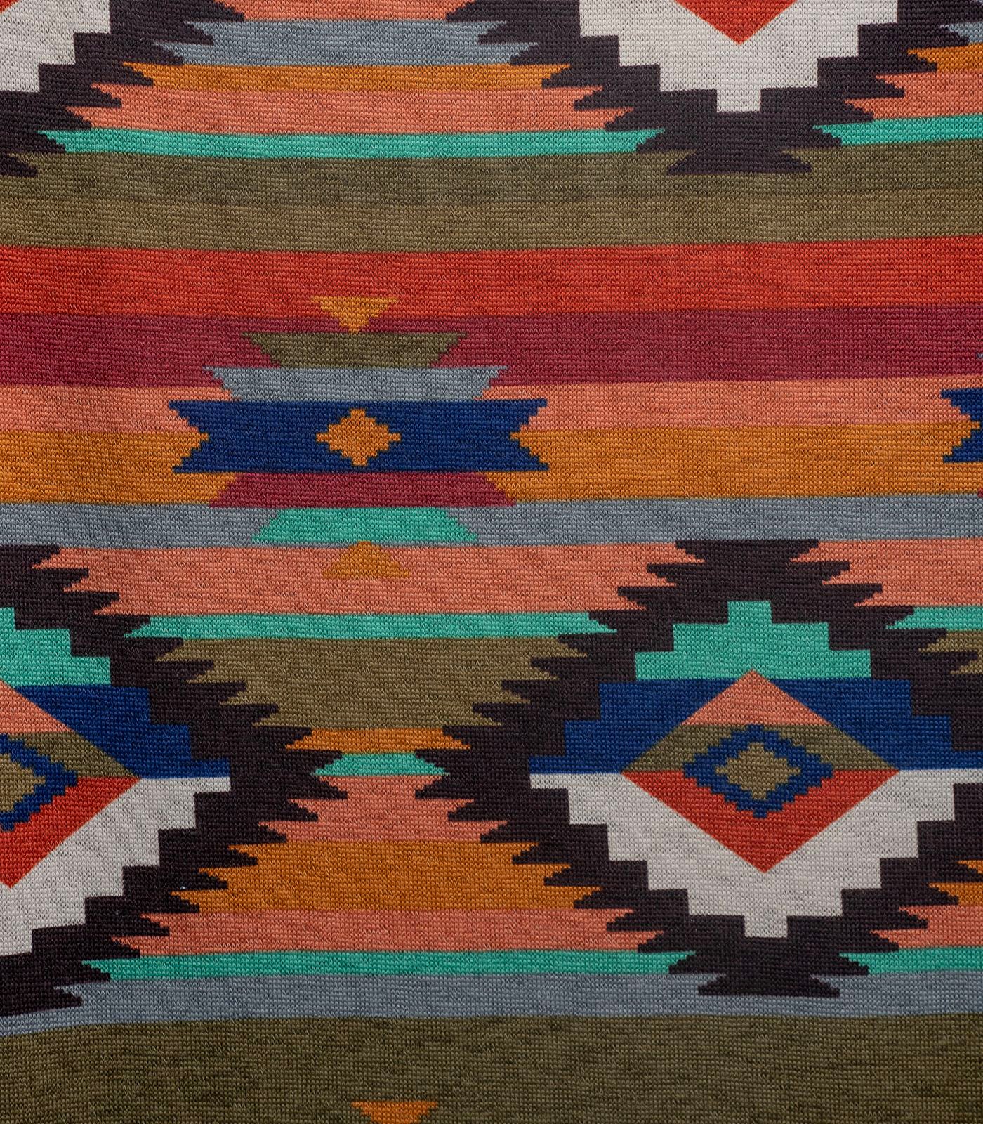 Ash Olive/Navy/Rust Southwestern Sweater Knit Fabric