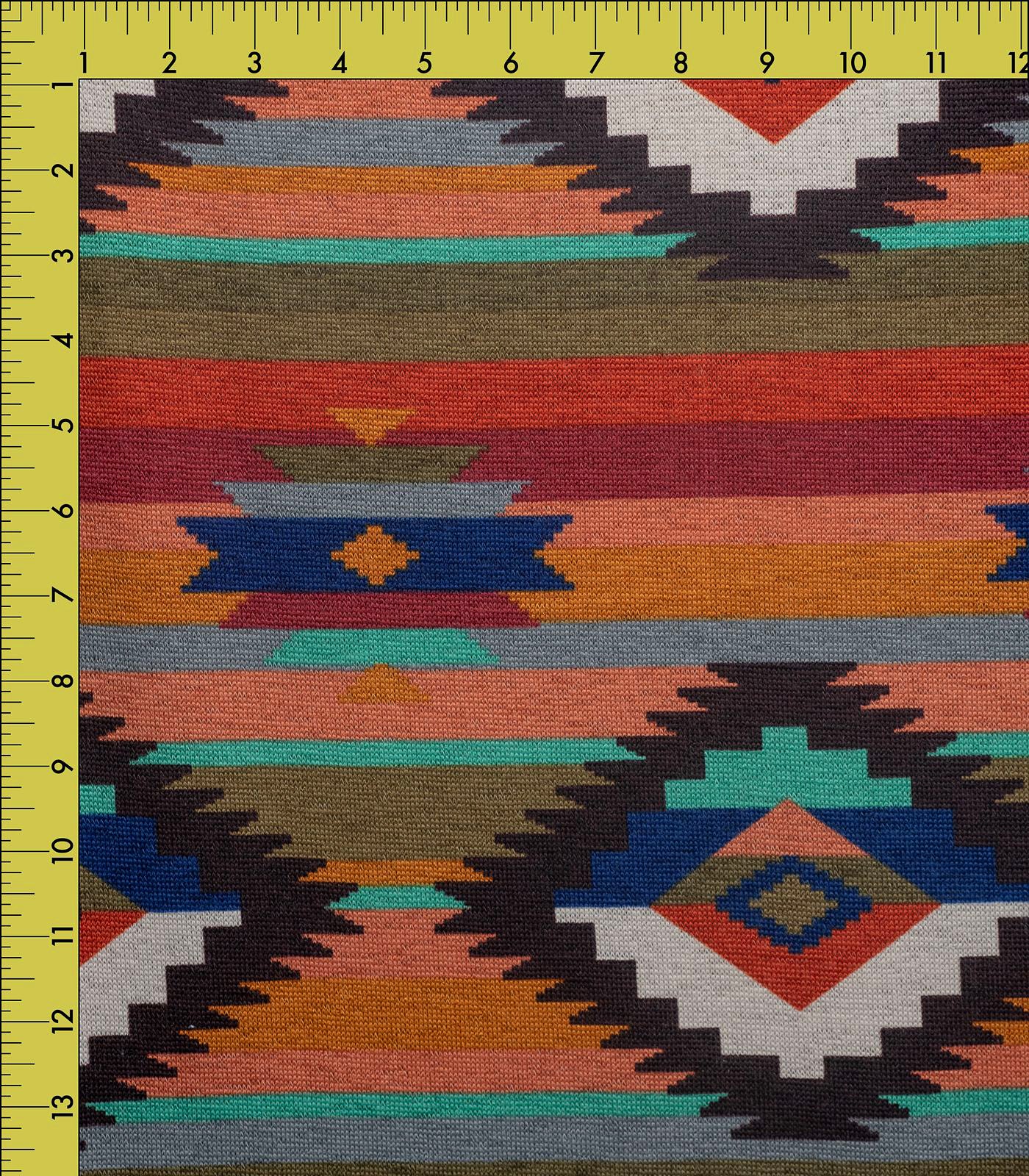 Ash Olive/Navy/Rust Southwestern Sweater Knit Fabric