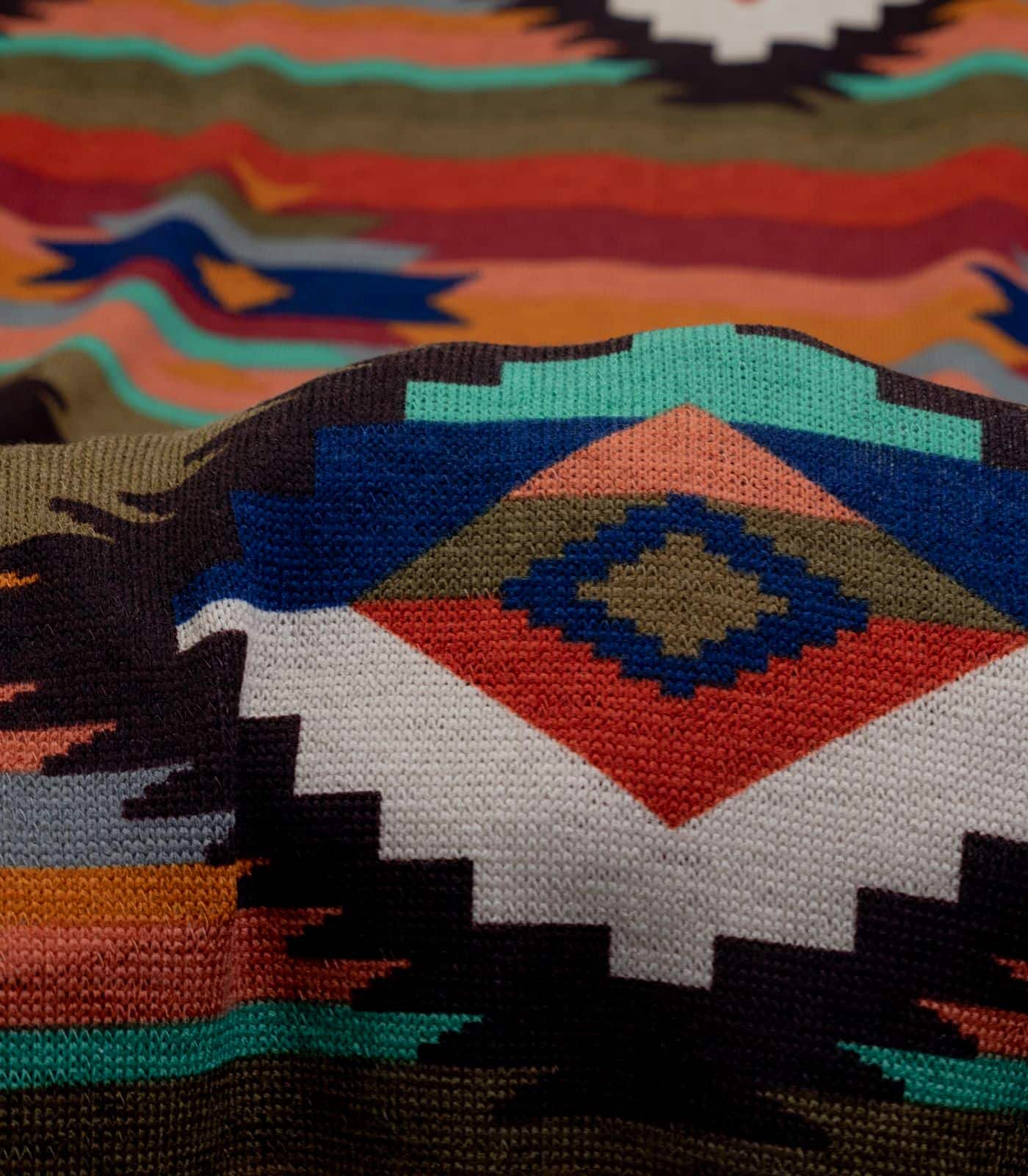 Ash Olive/Navy/Rust Southwestern Sweater Knit Fabric