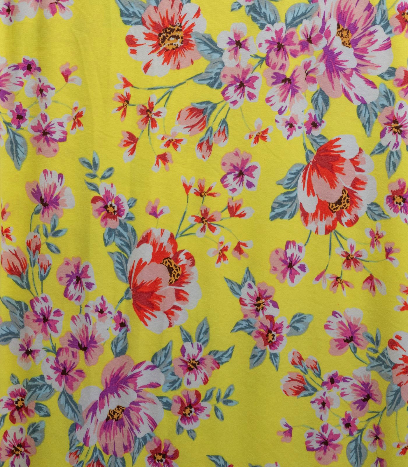 Yellow/Red/Purple Floral Double Brushed Poly Fabric