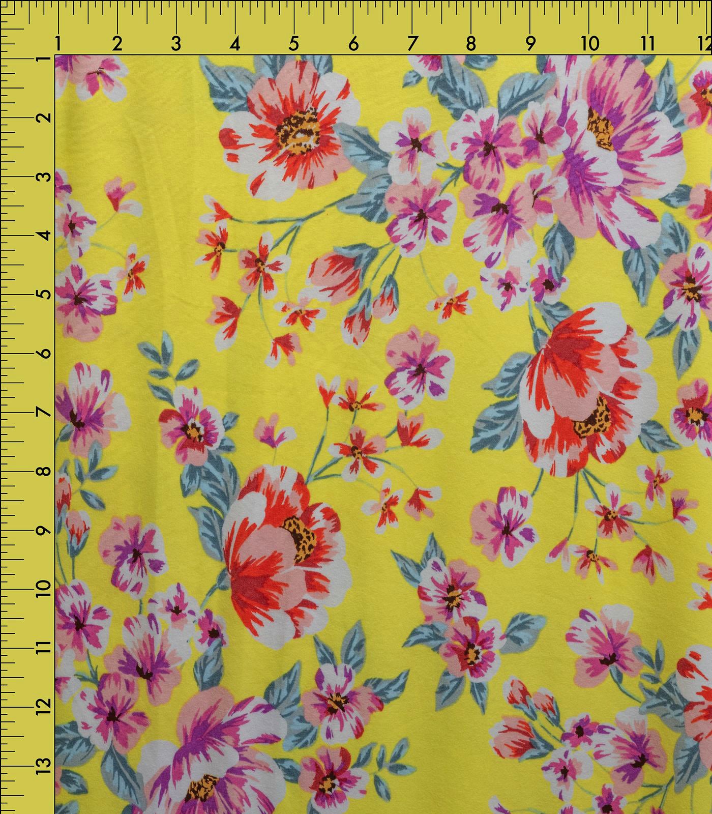 Yellow/Red/Purple Floral Double Brushed Poly Fabric