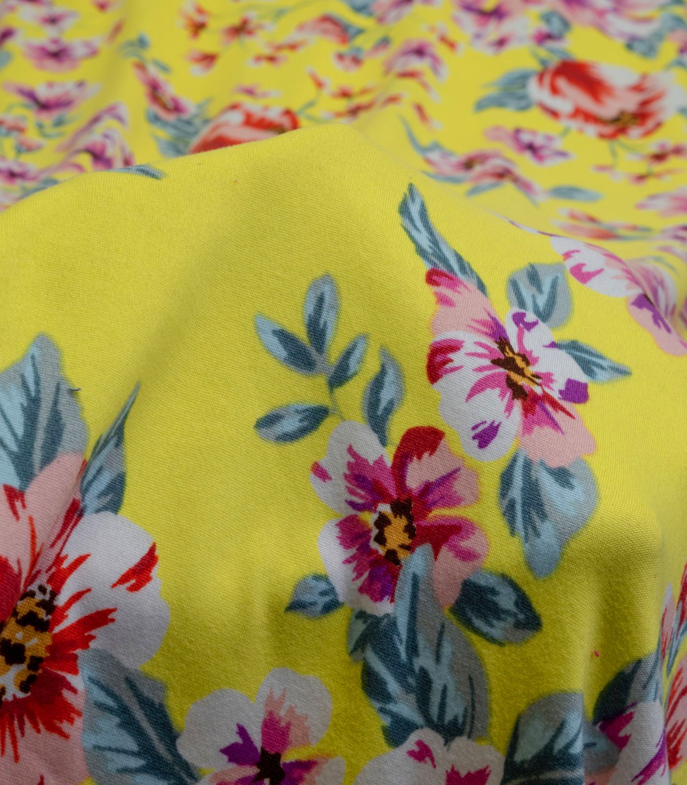 Yellow/Red/Purple Floral Double Brushed Poly Fabric