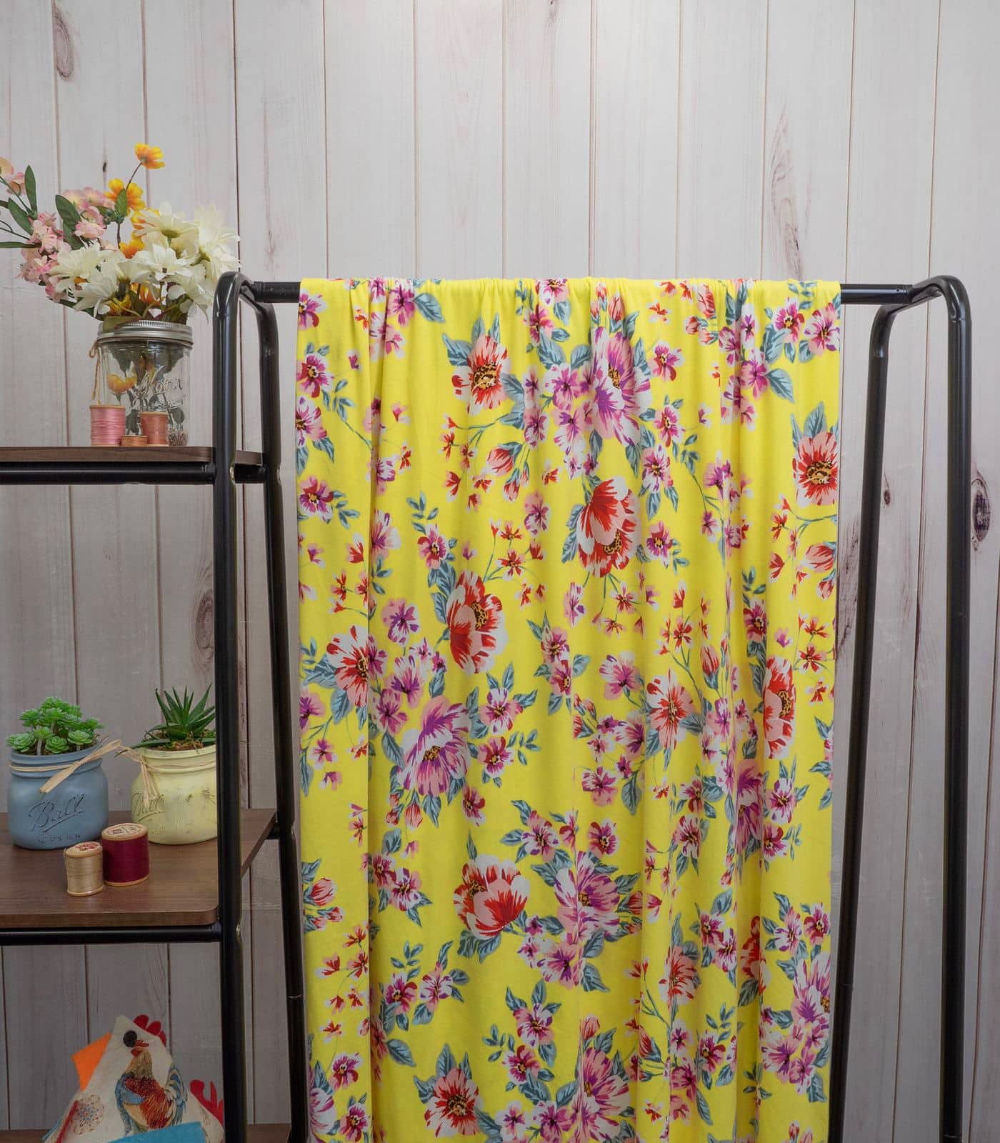 Yellow/Red/Purple Floral Double Brushed Poly Fabric