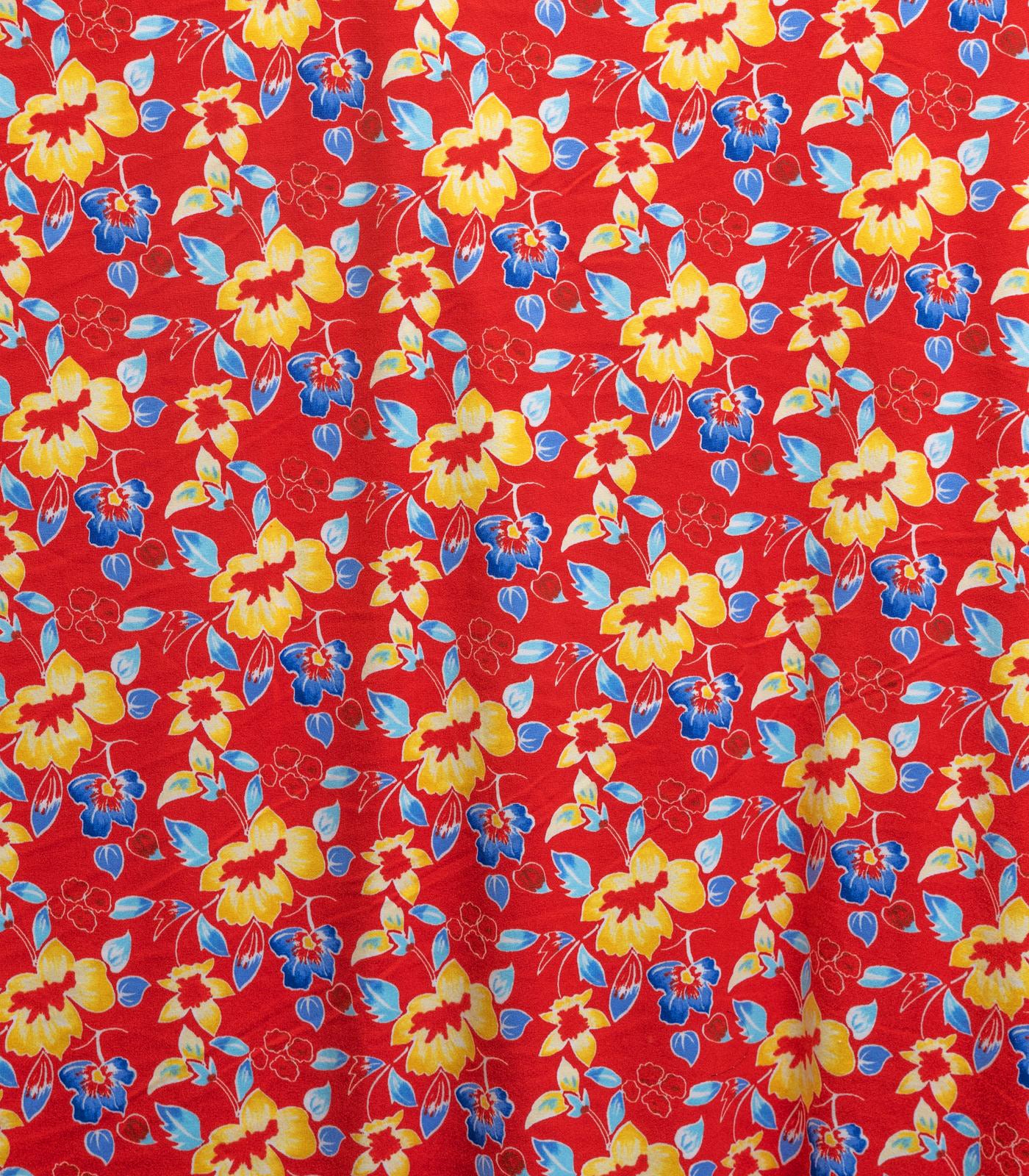 Red/Yellow/Blue Floral Double Brushed Poly Fabric