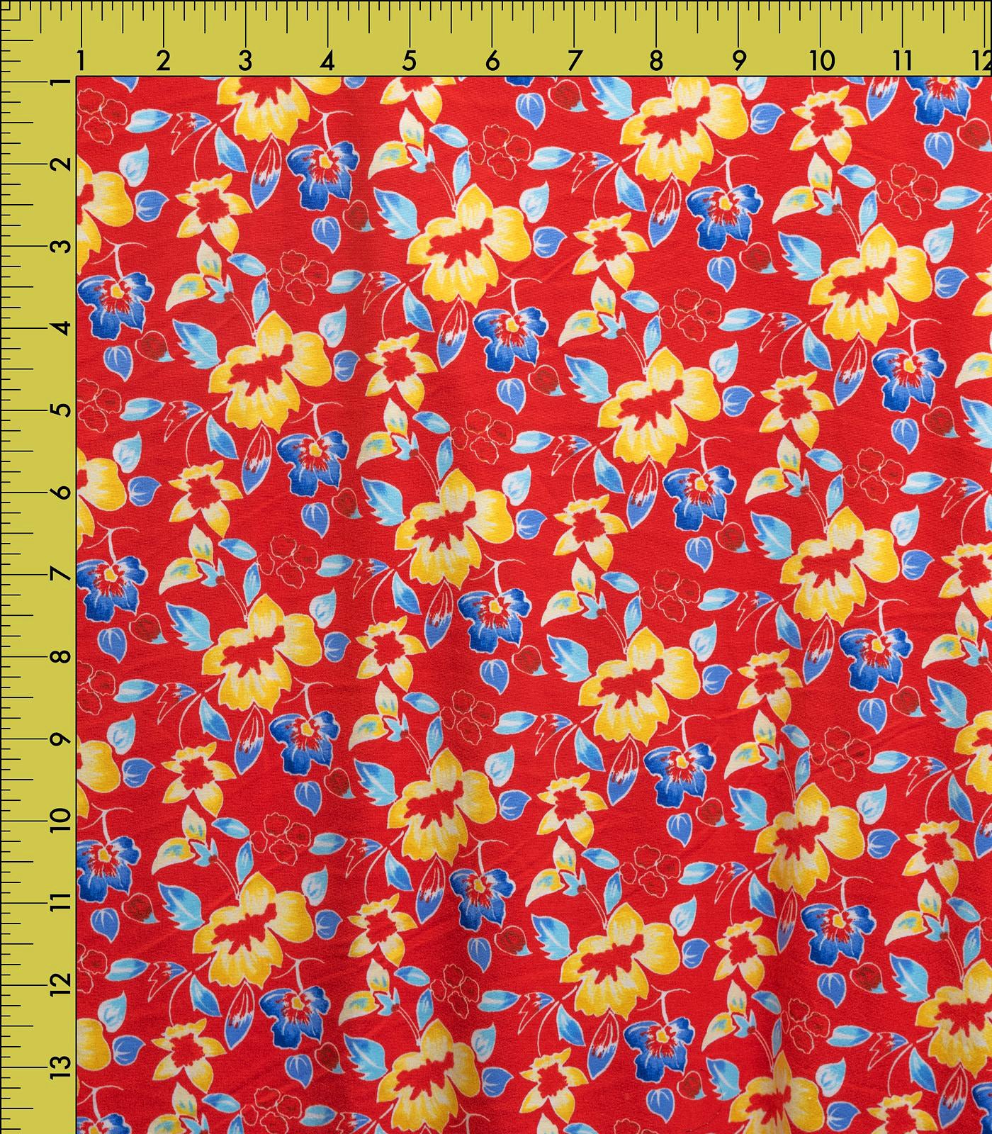 Red/Yellow/Blue Floral Double Brushed Poly Fabric