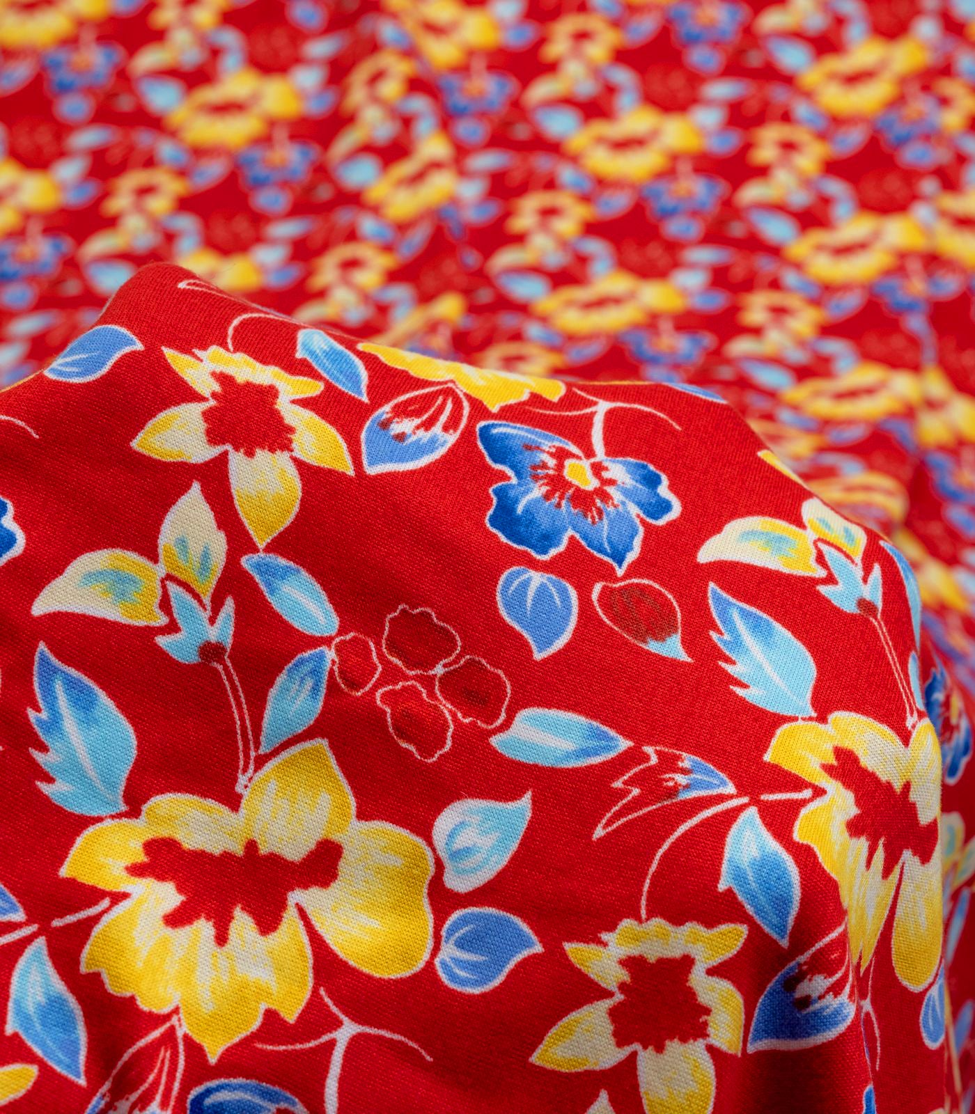 Red/Yellow/Blue Floral Double Brushed Poly Fabric