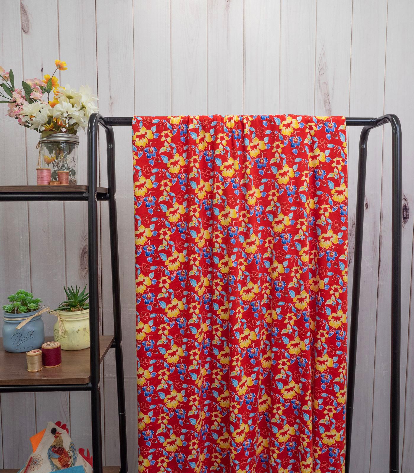 Red/Yellow/Blue Floral Double Brushed Poly Fabric