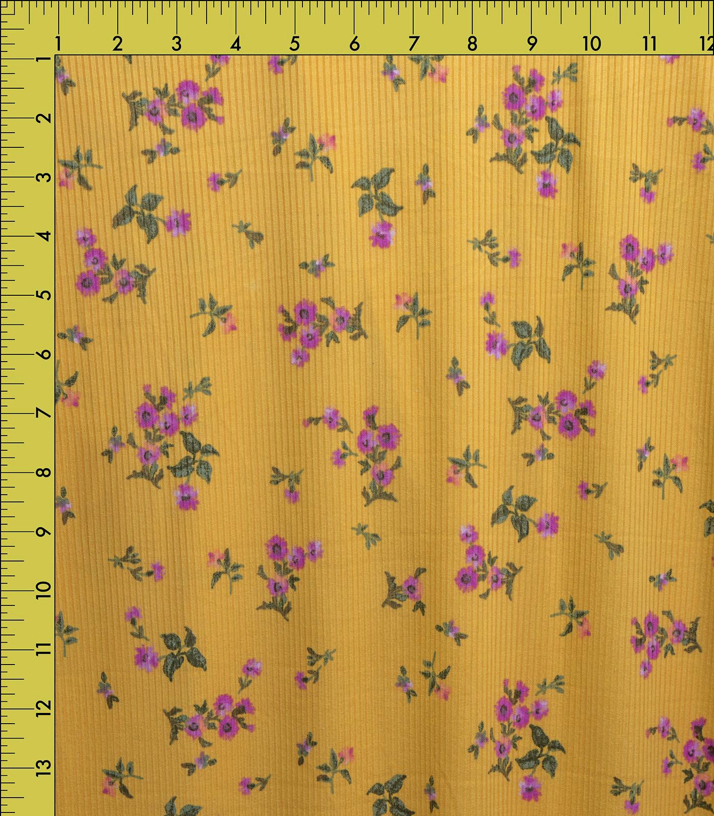 Yellow/Pink/Green Ditsy Floral Ribbed Knit (4x2) Fabric